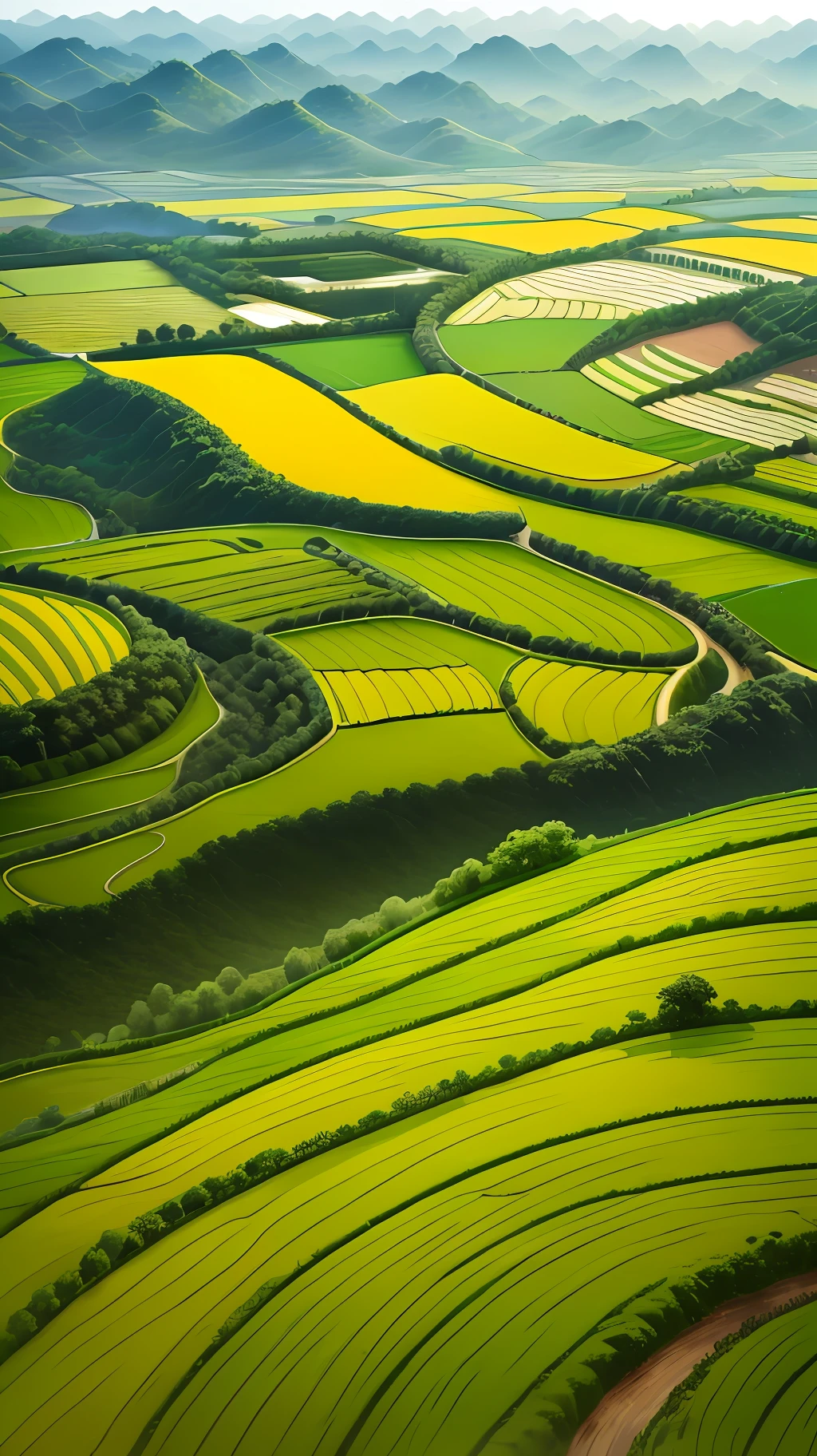 The image of the Mangzhong solar term is characterized by vibrant green fields and crops that reach their full potential. As grain buds germinate, the landscape exudes a sense of vitality and richness, creating a picturesque scene of natural growth and agricultural prosperity, with wheat fields overgrown with golden ripe wheat