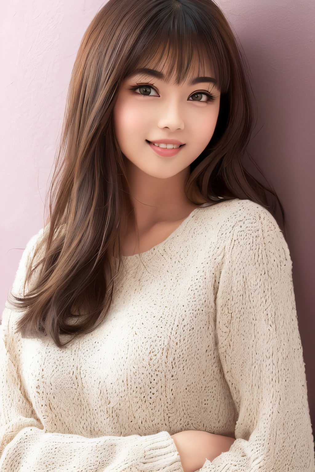 1girl, crowd street, natural light, top quality, masterpiece, illustration, very delicate and beautiful, very detailed, CG, unity, 8k wallpaper, amazing, detailed, masterpiece, top quality, official art, very Detailed CG unity 8k wallpaper, ridiculous, incredibly ridiculous, huge file size, super detailed, high resolution, highly detailed, beautiful detailed girls, highly detailed eyes and faces, beautiful detailed eyes, (RAW photo, best quality), (realistic, photorealistic: 1.3), light on face, full body, full body shot, black jacket, ((triangular face)), (light brown hair: 1), long hair, (big governor's eyes), ((puffy eyes)), (( (small breasts))), ((delusion milk)), (K-POP idol), (Aegyo monkey), bangs, ((wall background) )), blank wall, skinny, ((posing)), (smiling), happy, looking at viewer, facing front