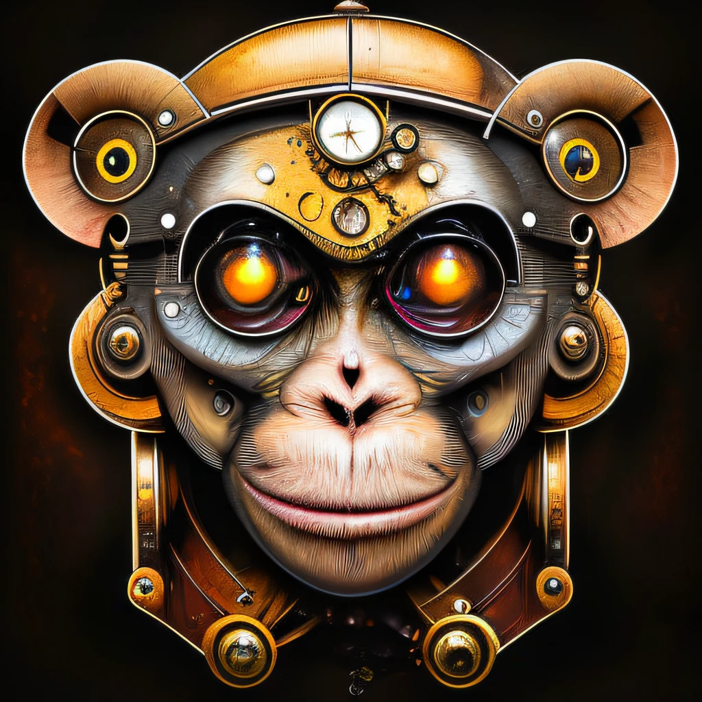 (steampunkai)++, (monkey), portrait, steampunk