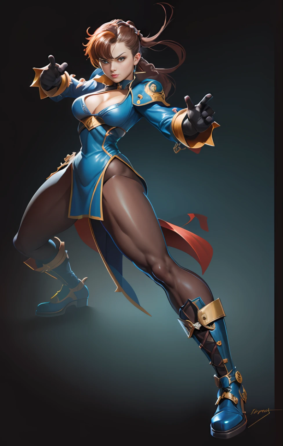 a drawing of a woman in a long coat and boots, fight pose, fighter pose, fighting game character, fighting pose, chun - li, chun-li, fighting stance, joe madureira, full body concept, chun li, character posing for concept art, heavy outlines, character from king of fighters, lucio as a woman, character design sketch, cammy