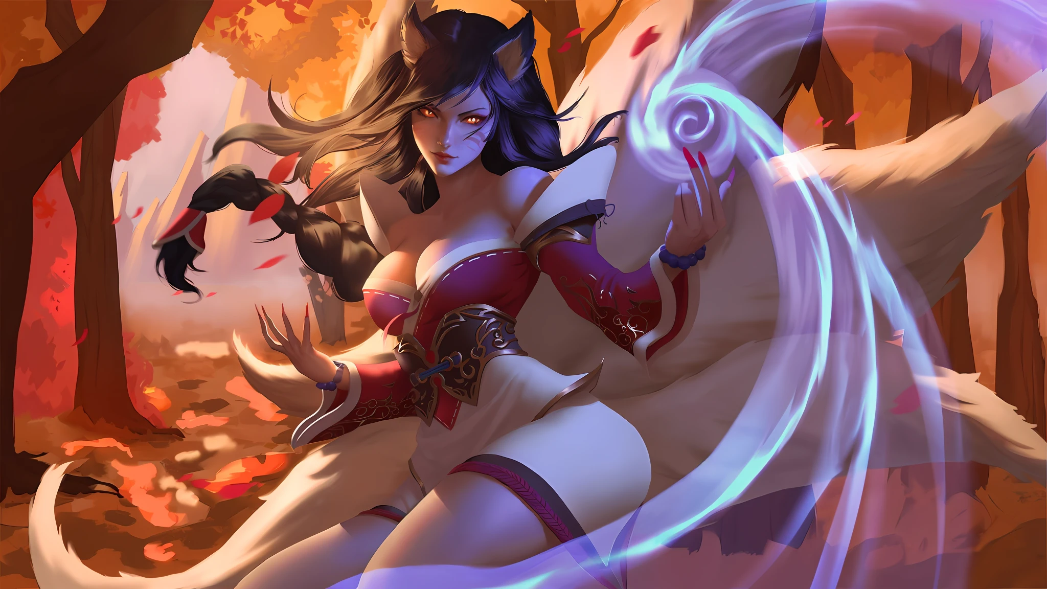 a close up of a woman in a red dress with a sword, ahri, ahri from league of legends, portrait of ahri, onmyoji detailed art, onmyoji, samira from league of legends, extremely detailed artgerm, style artgerm, artgerm detailed, artgerm style, as seen on artgerm, (huge breast: 1.8)