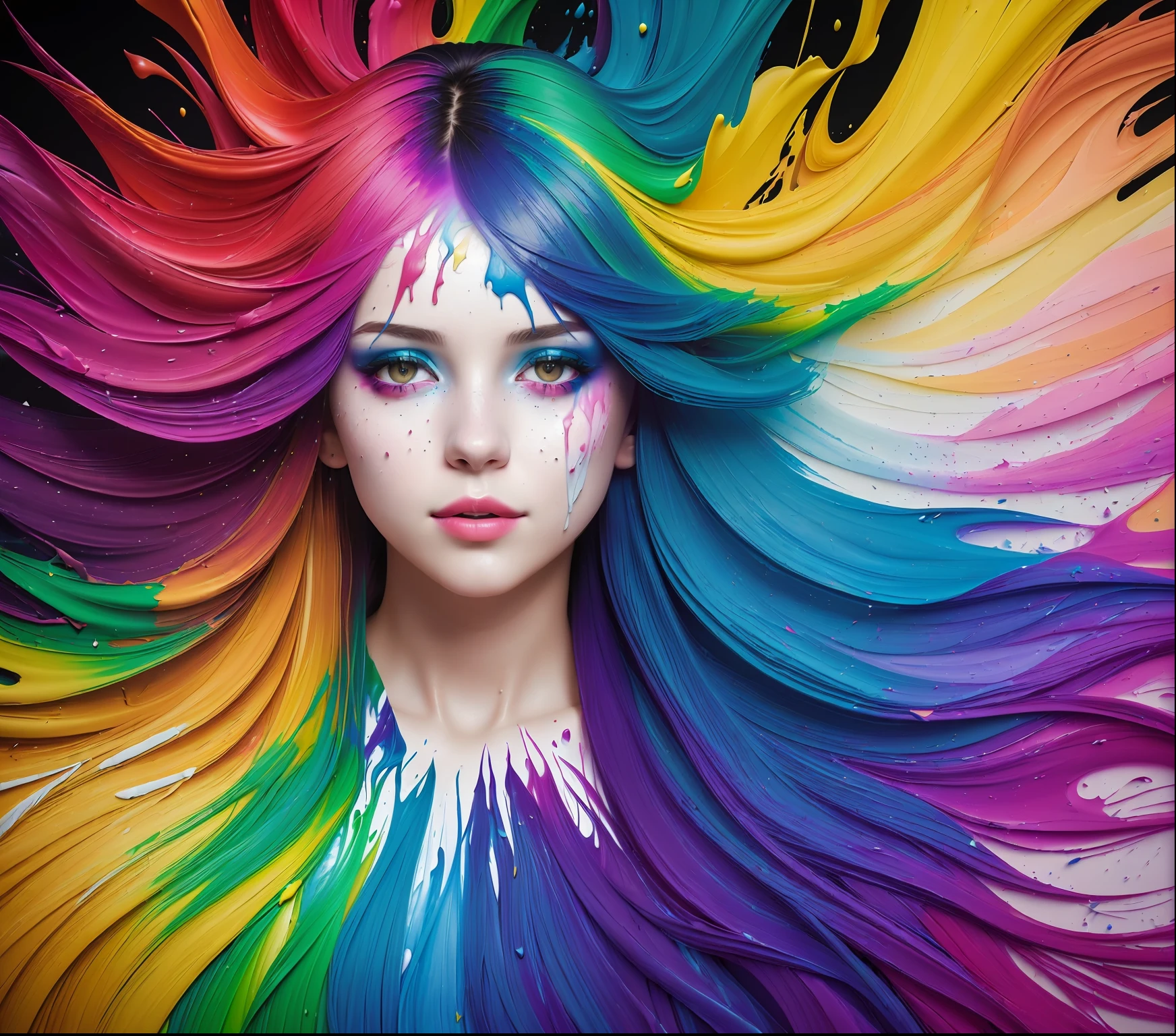 (level difference:1.8),(Paint colliding and splashing on the canvas),(depth of field),1girl's side face blends into it,((side face)),open mouth,(liquid paint rainbow hair:1.1) made of paint and defies gravity,thick flowing,(paint splatter:1.3),Liquid state,stunningly beautiful, masterpiece, detailed background,ultra high quality model, ethereal background,abstract beauty, explosive volumetric, oil painting,heavy strokes,Romantic lighting,Sub-Surface Scatterring,lens 135mm,f1.8,glow,8k,high resolution, dreamy,ray tracing,hdr,god rays,