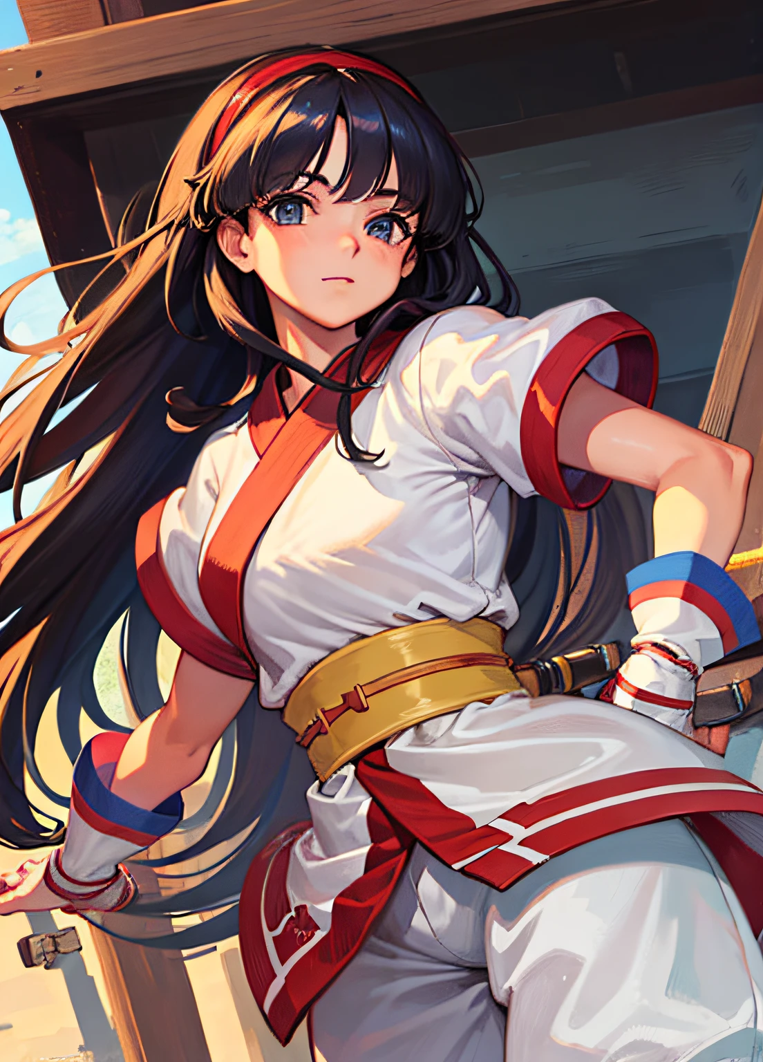 (masterpiece, best quality, high resolution, unity 8k wallpaper, extremely detailed CG:1), (illustration:1.0), 1girl,solo, nakorurums , bow, hairband, ainu clothes, fingerless gloves , short sleeves