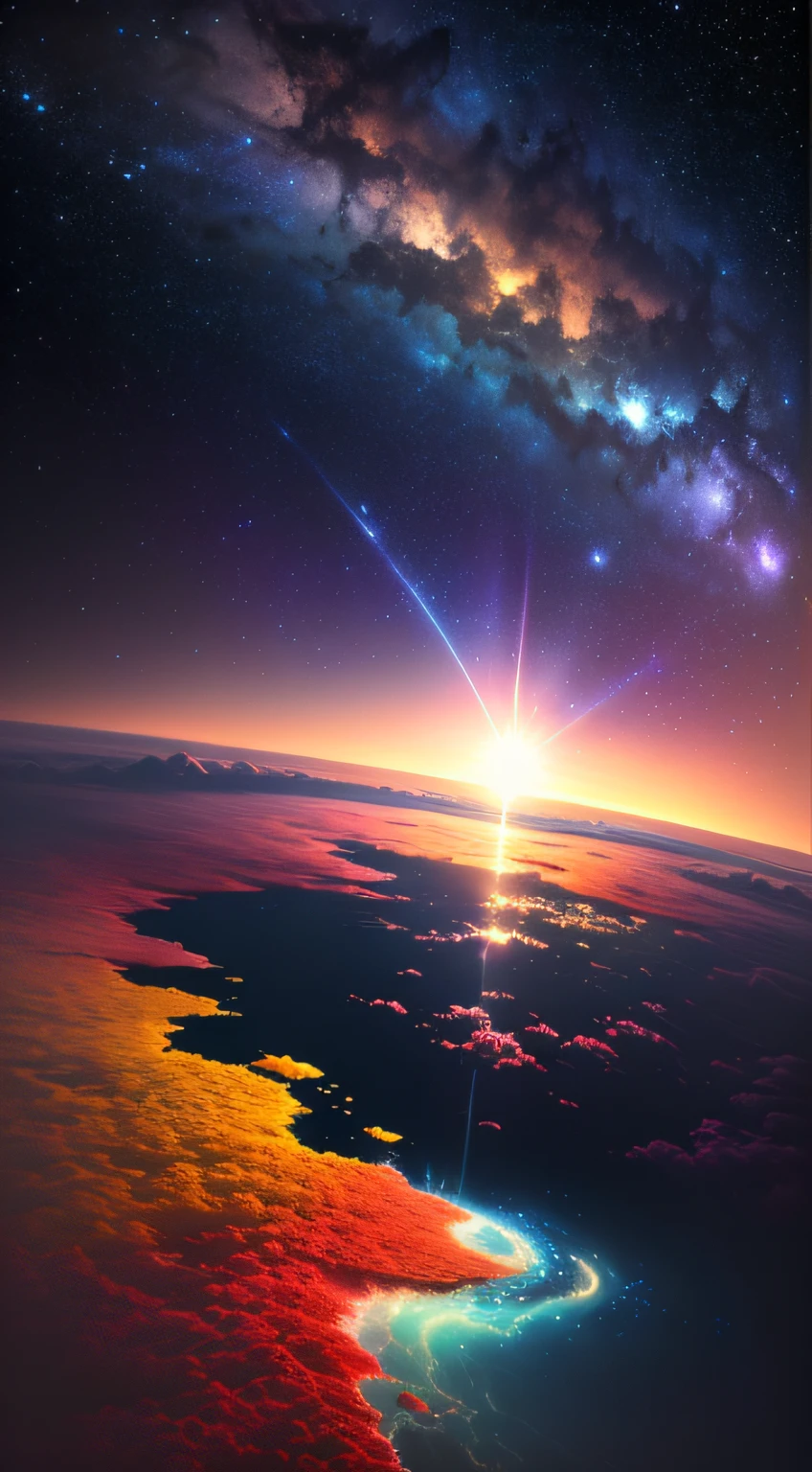 Wallpaper, God, painting the heavens and planet earth, cosmos, universe, leaves, depth of field, HD detail, hyperdetail, cinematic, soft light, deep field focus, ray tracing, realism. --v6
