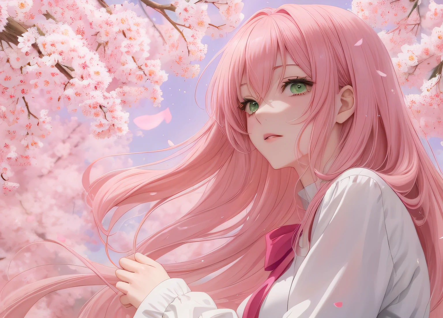 anime girl with pink hair and green eyes posing for a picture, haruno sakura, best anime 4k konachan wallpaper, seductive anime girl, marin kitagawa fanart, sakura petals around her, splash art anime loli, anime style 4 k, anime moe artstyle, high quality anime artstyle, detailed anime artwork, anime wallaper, anime best girl