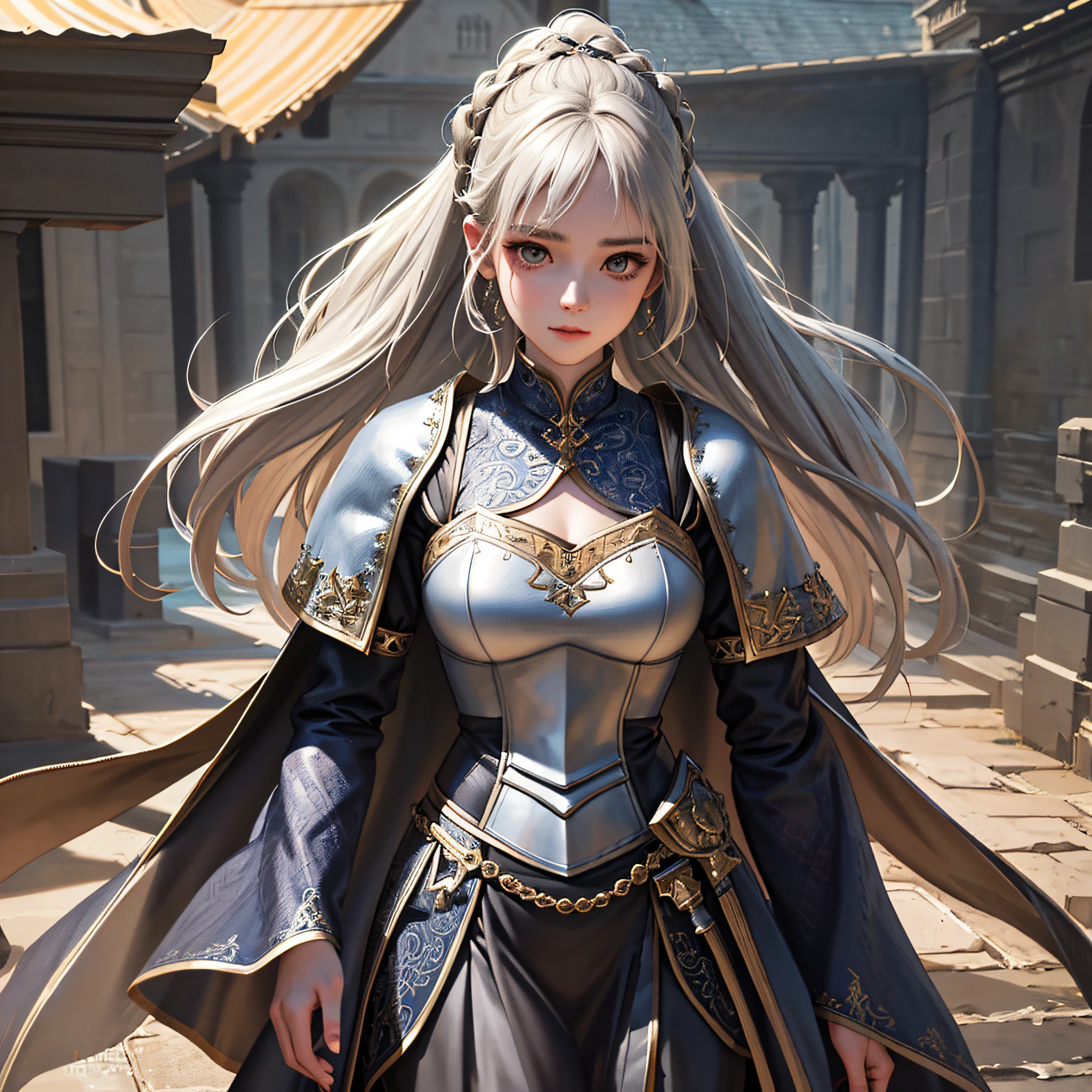 1girl, masterpiece, best quality, 8k, detailed skin texture, detailed cloth texture, beautiful detailed face, intricate details, ultra detailed, 3D character, Medieval Knight, full-length body