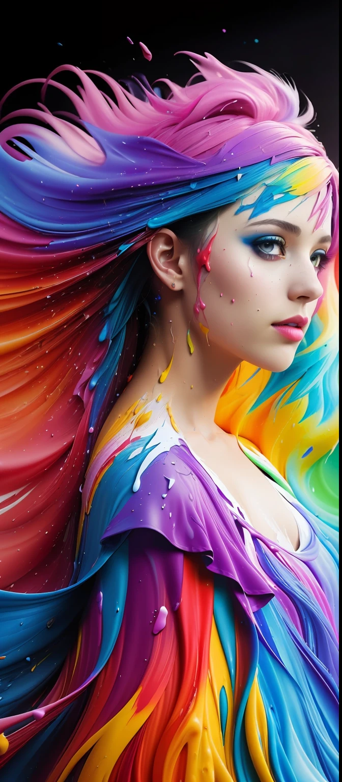 (level difference:1.8),(Paint colliding and splashing on the canvas),(depth of field),1girl's side face blends into it,(side face),open mouth,(liquid paint rainbow hair:1.1) made of paint and defies gravity,thick flowing,(paint splatter:1.3),Liquid state,stunningly beautiful, masterpiece, detailed background,ultra high quality model, ethereal background,abstract beauty, explosive volumetric, oil painting,heavy strokes,Romantic lighting,Sub-Surface Scatterring,lens 135mm,f1.8,glow,8k,high resolution, dreamy,ray tracing,hdr,god rays,