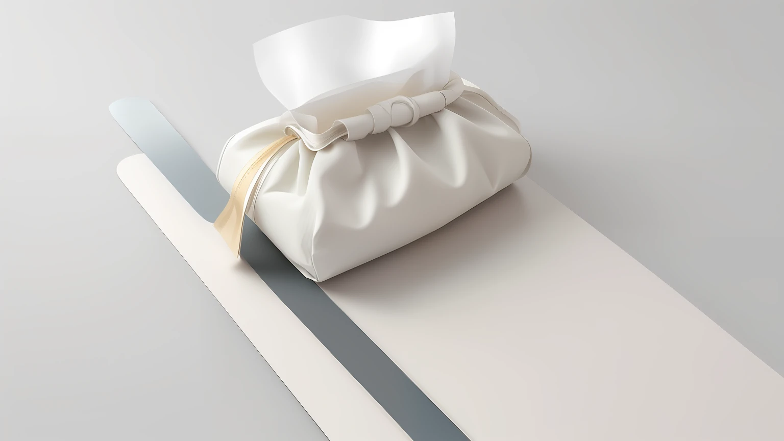 Tissue bag sketch with handle and handle, fluid bag, line sketch, product design shot, product design concept, concept sketch, leather material, depicted as 3D rendering, product design rendering, inspired by Anna Füssli, product concept, cloth simulation, concept illustration, concept art, Anna Fosley, inspired by Antonio Rota