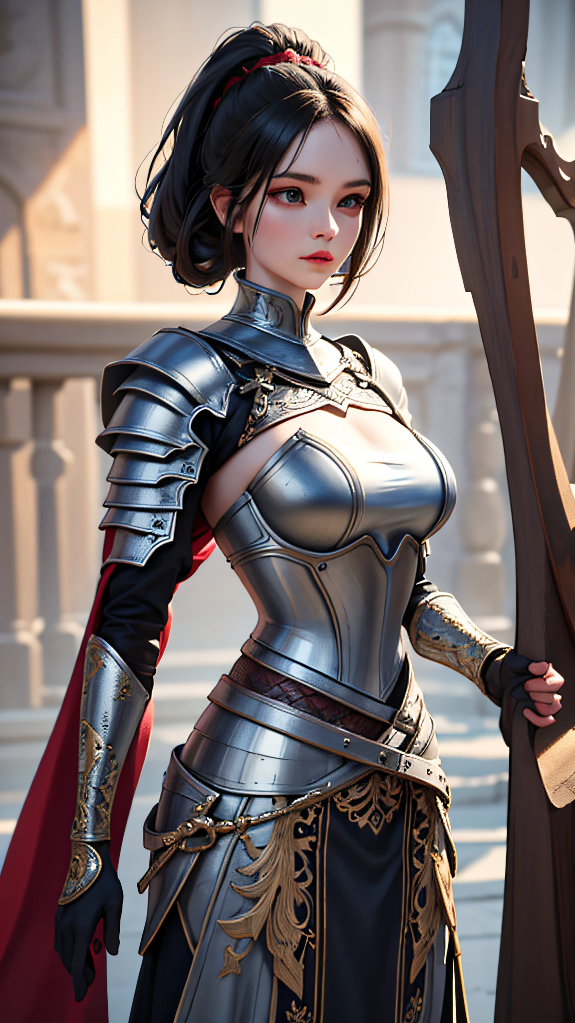 1girl, masterpiece, best quality, 8k, detailed skin texture, detailed cloth texture, beautiful detailed face, intricate details, ultra detailed, 3D character, Medieval Knight, full-length body