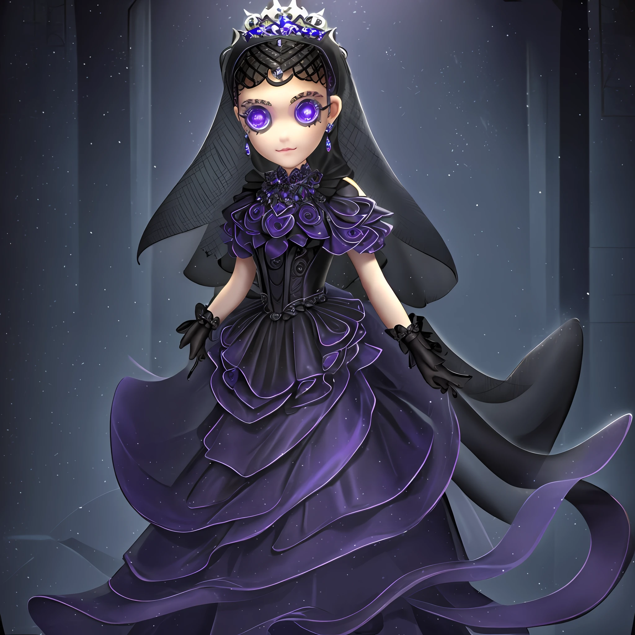 masterpiece, high quality, young boy, white tight dress, purple shoulder pads, black prom veil, facing forward, looking at camera, full body, center of screen