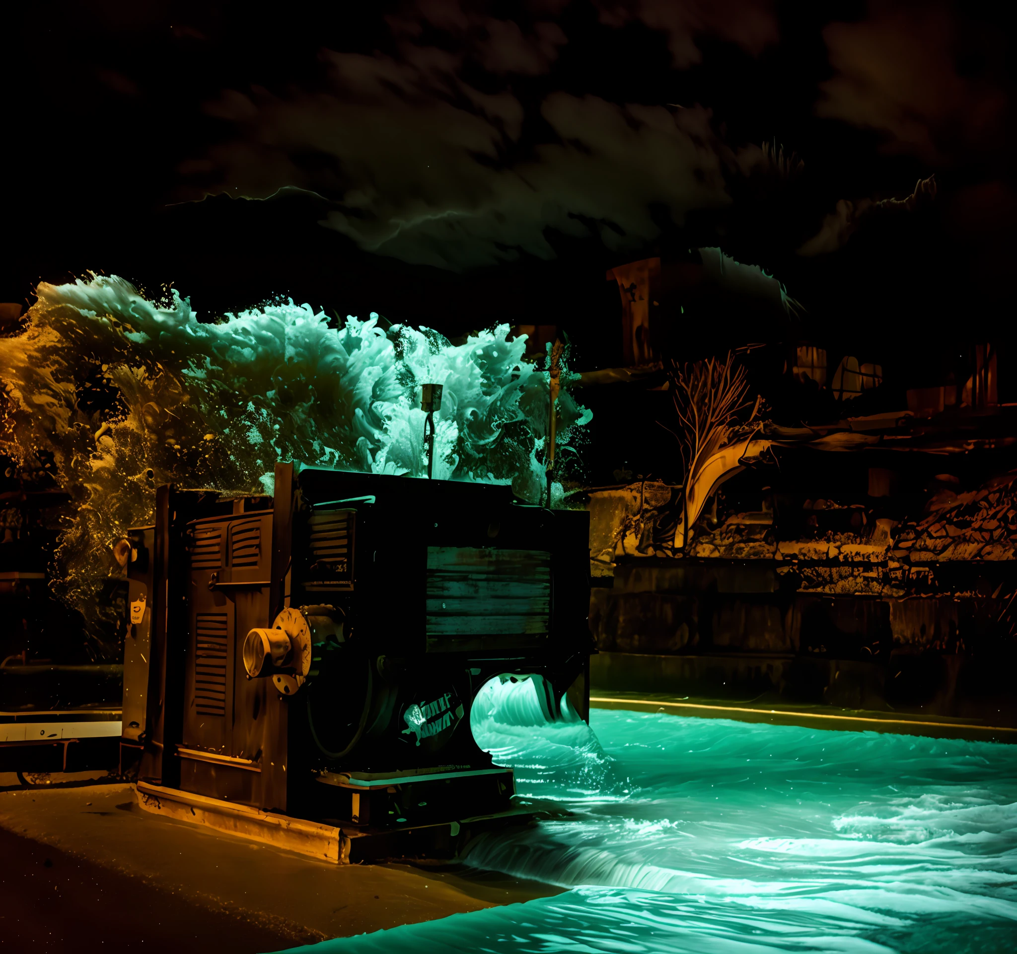 Water waves near pump