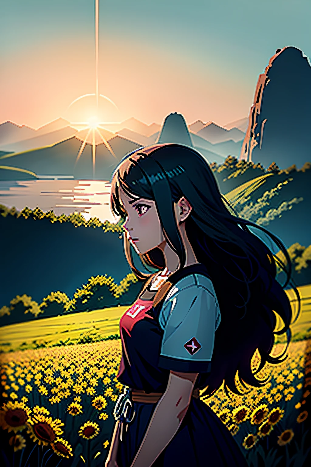1girl, sketch,  anime key visual,  landscape of a Ultrarealistic Brutal color field  and Christ the Redeemer, at Midday, Sketch, islandpunk, moody lighting, Oversaturated, overlapping compositions