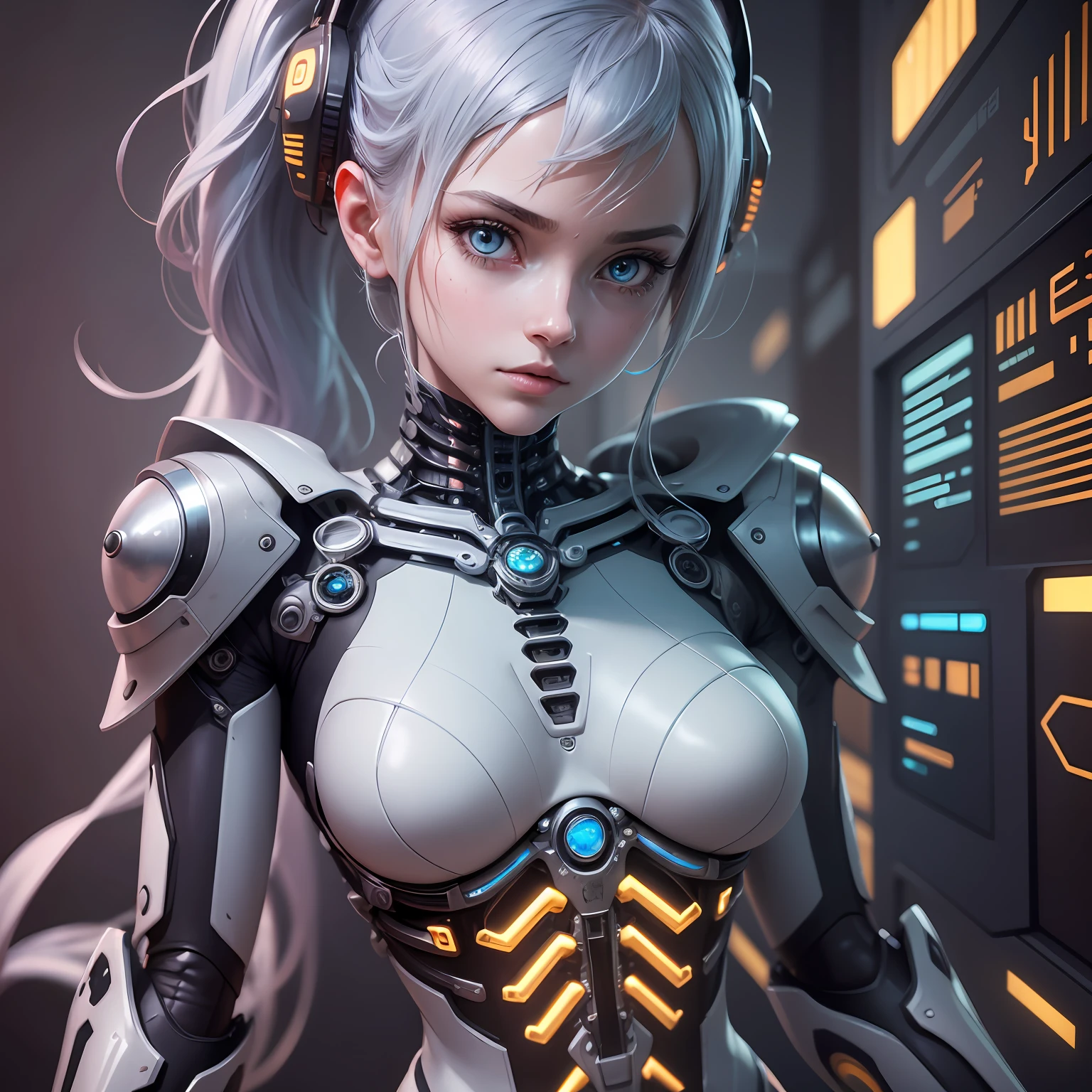 This mechanical girl has surreal details that make it look like she really exists. She has a portrait style, soft facial lines, bright fluorescent eyes, and delicate mechanical limbs decorated with intricate patterns. Global illumination and shadows make her look more realistic, and she is presented in 8K Ultra HD quality using Octane Render. The cold colors on this mechanical girl give her a mysterious and beautiful look, while also showing Egyptian-style details, adding to the overall sense of mystery and intrigue. She has highly intricate details, including the seamless connection between her mechanical spine and cervical spine and the natural structures of the human body, as well as the subtle depiction of blood vessels connecting to tubes. These details make her look extraordinarily real, like a real robot. The mechanical girl sits in front of the camera, her head connected to wires and cables, emitting a faint glow. Some futuristic neon details can be seen around her fluorescent eyes and body, adding to her sci-fi vibe. Overall, the design of this mechanical girl is unique and impressive, full of imagination and creativity. --auto --s2