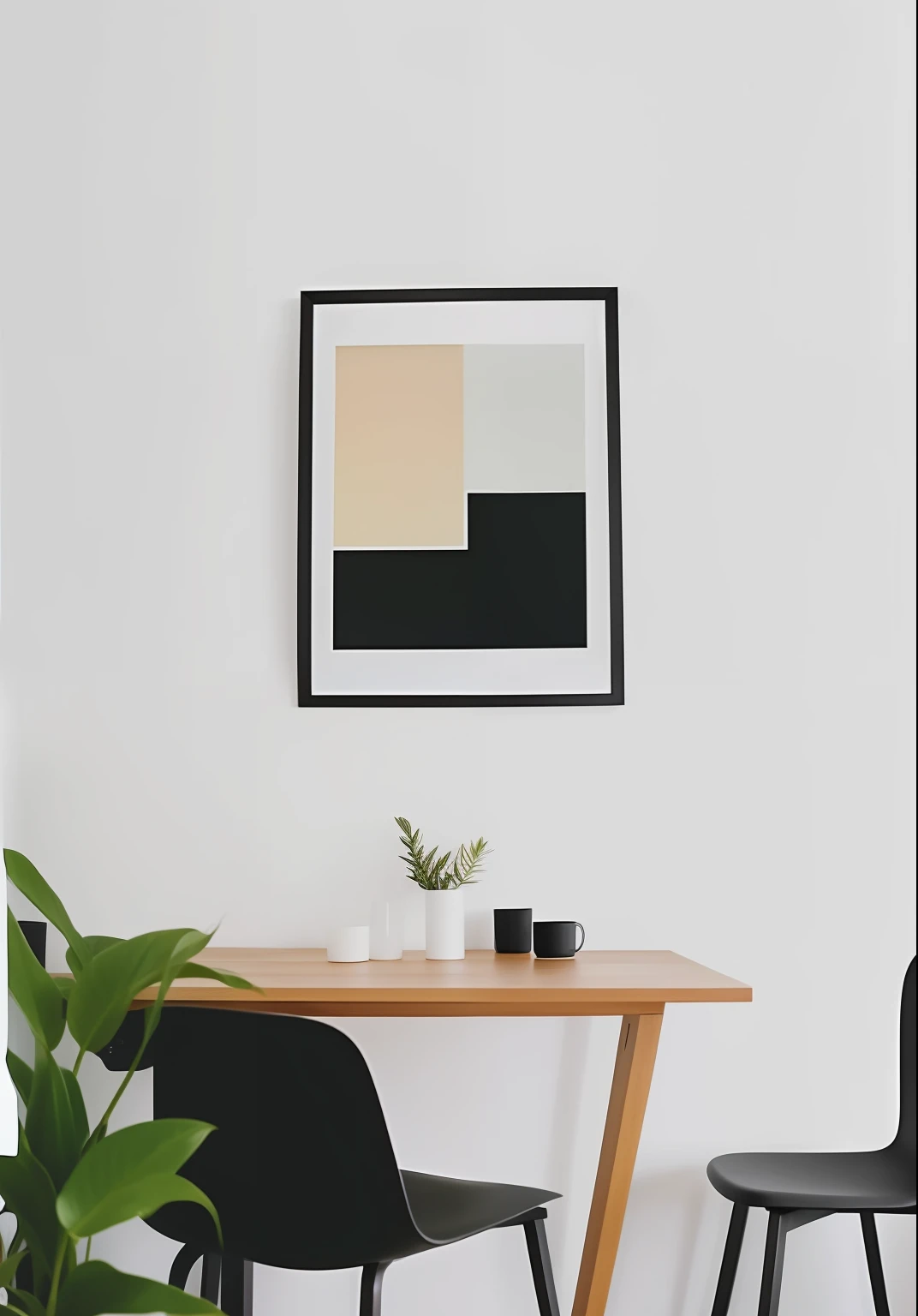 there is a picture frame hanging on the wall above a table, placed in a living room, poster composition, poster style, poster framed, a poster, framed poster, in a frame, vertical movie frame, very minimalistic, framed in image, full subject in frame, displayed on the walls, inside a frame on a tiled wall, without text, poster