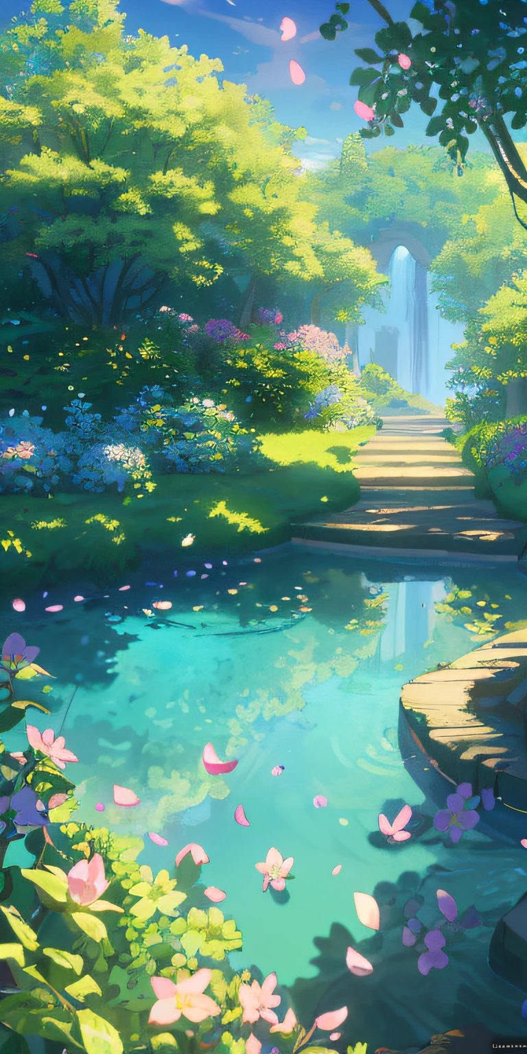 Masterpiece, best quality, (very detailed CG unity 8k wallpaper) (best quality), (best illustration), (best shadows) Nature', blue sea,delicate leaves petals of various colors falling in the air light Tracking, super detailed --v6