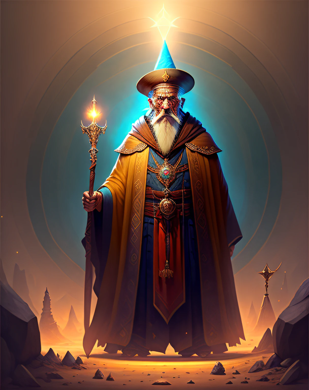 the man is an ancient wizard with a staff that reveals secrets to the universe, artstation hall of fame gallery, editors choice,