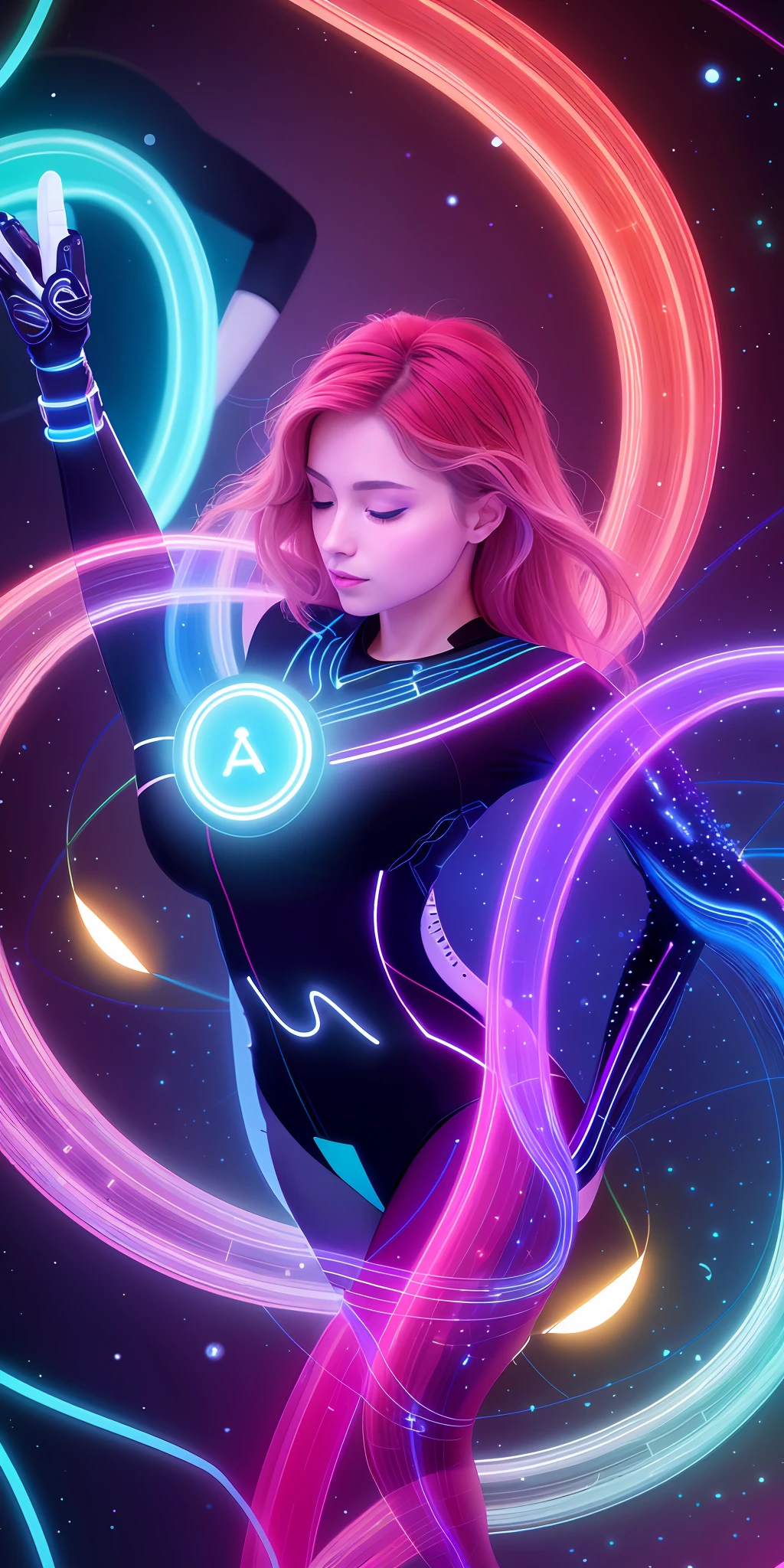 An image that shows the beauty of artificial intelligence, including symbols and circuits that overlap with an impressive palette of vibrant and captivating colors.