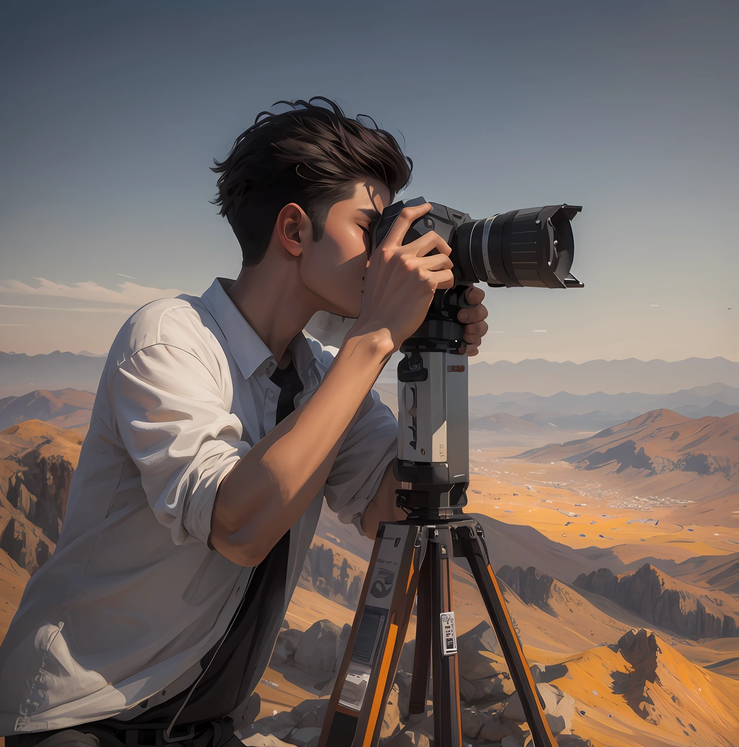 Masterpiece, best quality, 1boy, air painting in the mountains