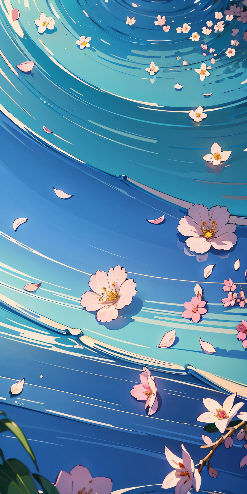 Masterpiece, best quality, (very detailed CG unity 8k wallpaper) (best quality), (best illustration), (best shadows) Nature', blue sea,delicate leaves petals of various colors falling in the air light Tracking, super detailed --v6