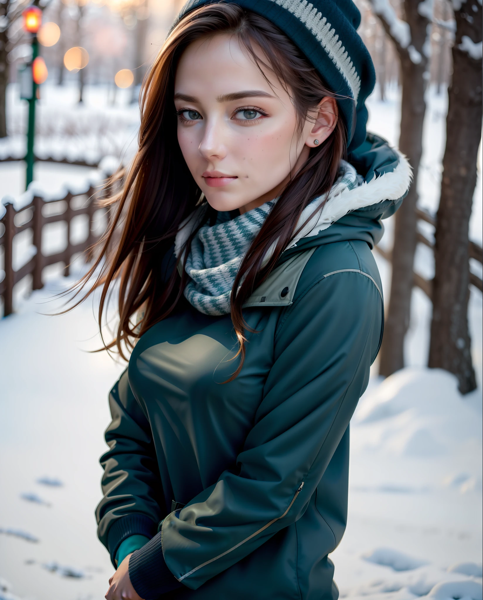 ((Best quality, 8k, Masterpiece :1.3)), Beautiful face, (photo realistic:1.4), soft lighting, (high detailed skin:1.3), 8k uhd, dslr, high quality, high resolution, 4k, 8k, absurdres, best ratio four finger and one thumb, (realistic:1.4), ((realistic medium breasts :1.3)), Highly detailed face and skin texture, Detailed eyes, Double eyelid, (full body:1.3), open winter outfit, outdoor activities,