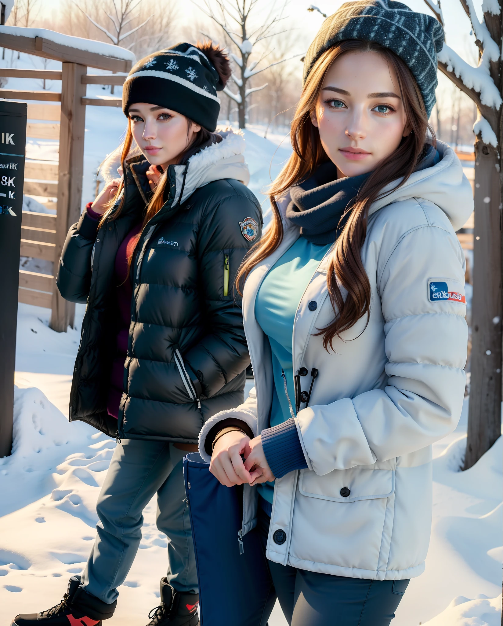 ((Best quality, 8k, Masterpiece :1.3)), Beautiful face, (photo realistic:1.4), soft lighting, (high detailed skin:1.3), 8k uhd, dslr, high quality, high resolution, 4k, 8k, absurdres, best ratio four finger and one thumb, (realistic:1.4), ((realistic medium breasts :1.3)), Highly detailed face and skin texture, Detailed eyes, Double eyelid, (full body:1.3), open winter outfit, outdoor activities,