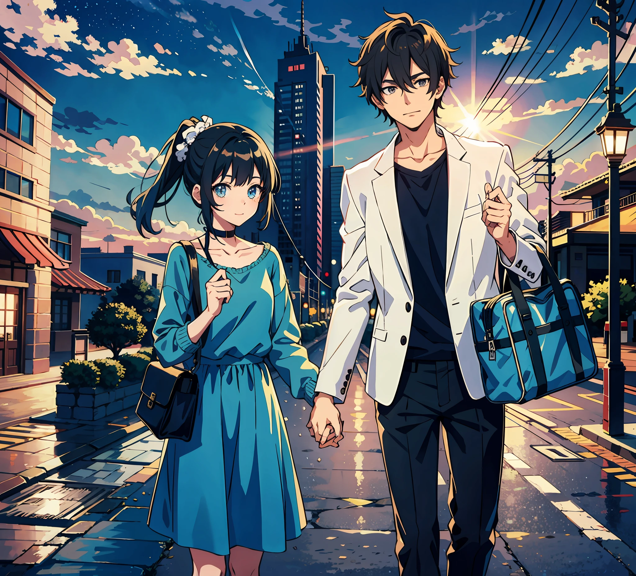 Anime couple, cute girlfriend, handsome boyfriend, highly detailed, masterpiece