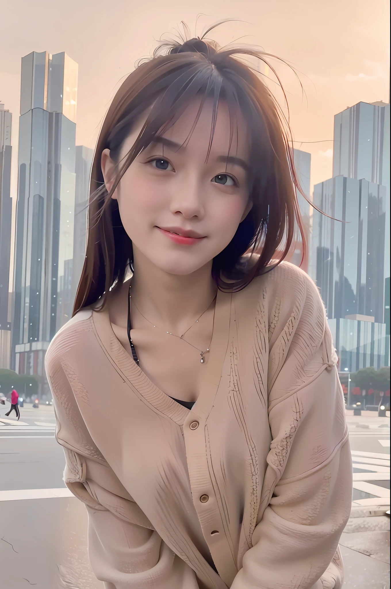 mix4, (8k, RAW Photo, Best Quality, Master: 1.2), (Realistic, Realistic: 1.37), 1 Girl, Cute, Cityscape, Night: 1.2, Rain, Humidity, Professional Lighting, Photon Mapping, Teleportion, Physically Based Rendering, Dresses,