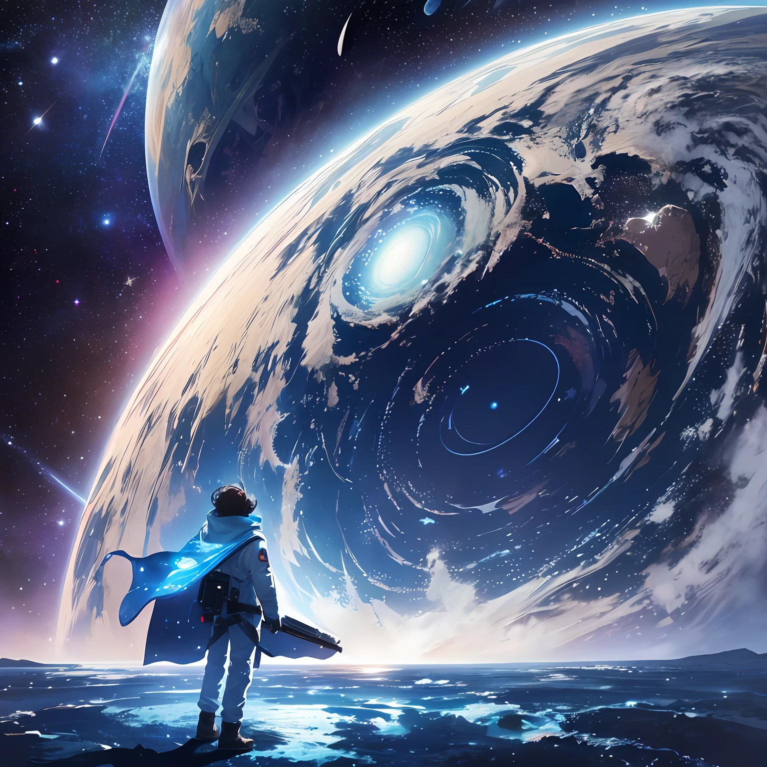 The space universe can see the blue planet and the galactic space