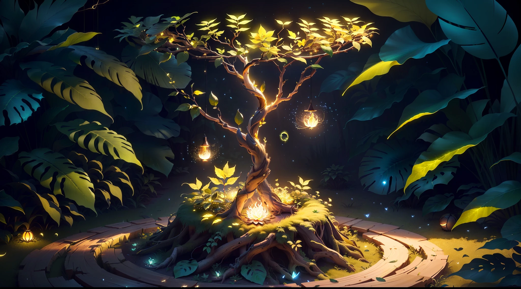 Masterpiece, best quality, (ultra-fine CG unity 8k wallpaper), (best quality), (best shadow), UI interface framework design uses natural elements of a jungle theme. The avatar frame is designed in a circle, surrounded by delicate leaves and branches, and there are also fireflies and glowing particle effects, (UI interface frame design), (natural elements), (jungle theme), (round shape), (leaves), (branches), (fireflies), (glow), (particle effects). , isometric 3d, octane rendering, ray tracing, super detailed
