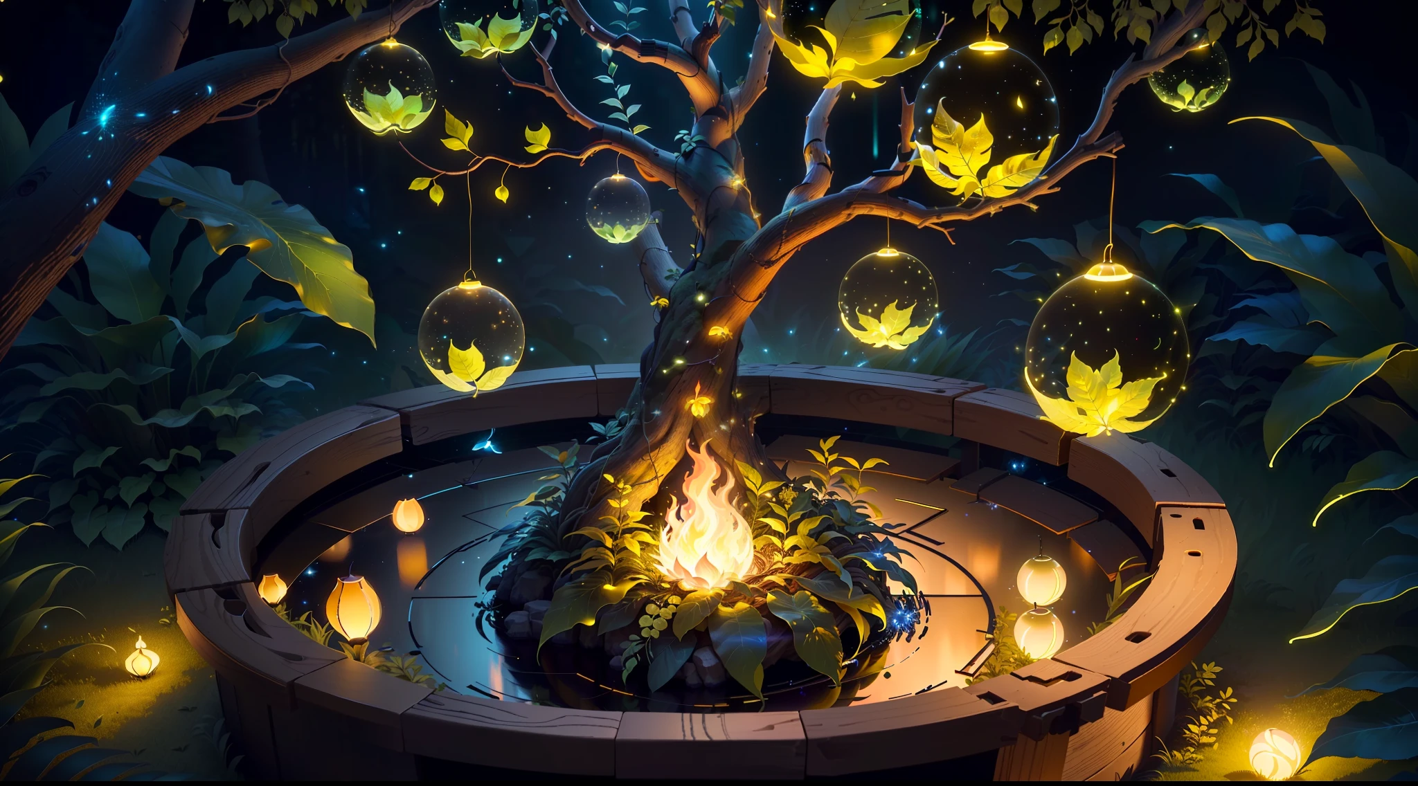Masterpiece, best quality, (ultra-fine CG unity 8k wallpaper), (best quality), (best shadow), UI interface framework design with jungle theme natural elements. The avatar frame is designed as a circle, surrounded by delicate leaves and branches, as well as fireflies and glowing particle effects, moon, (UI interface box design), (natural elements), (jungle theme), (circle), (leaves), (branches), (fireflies), (glow), (particle effects). , isometric 3d, octane rendering, ray tracing, super detailed