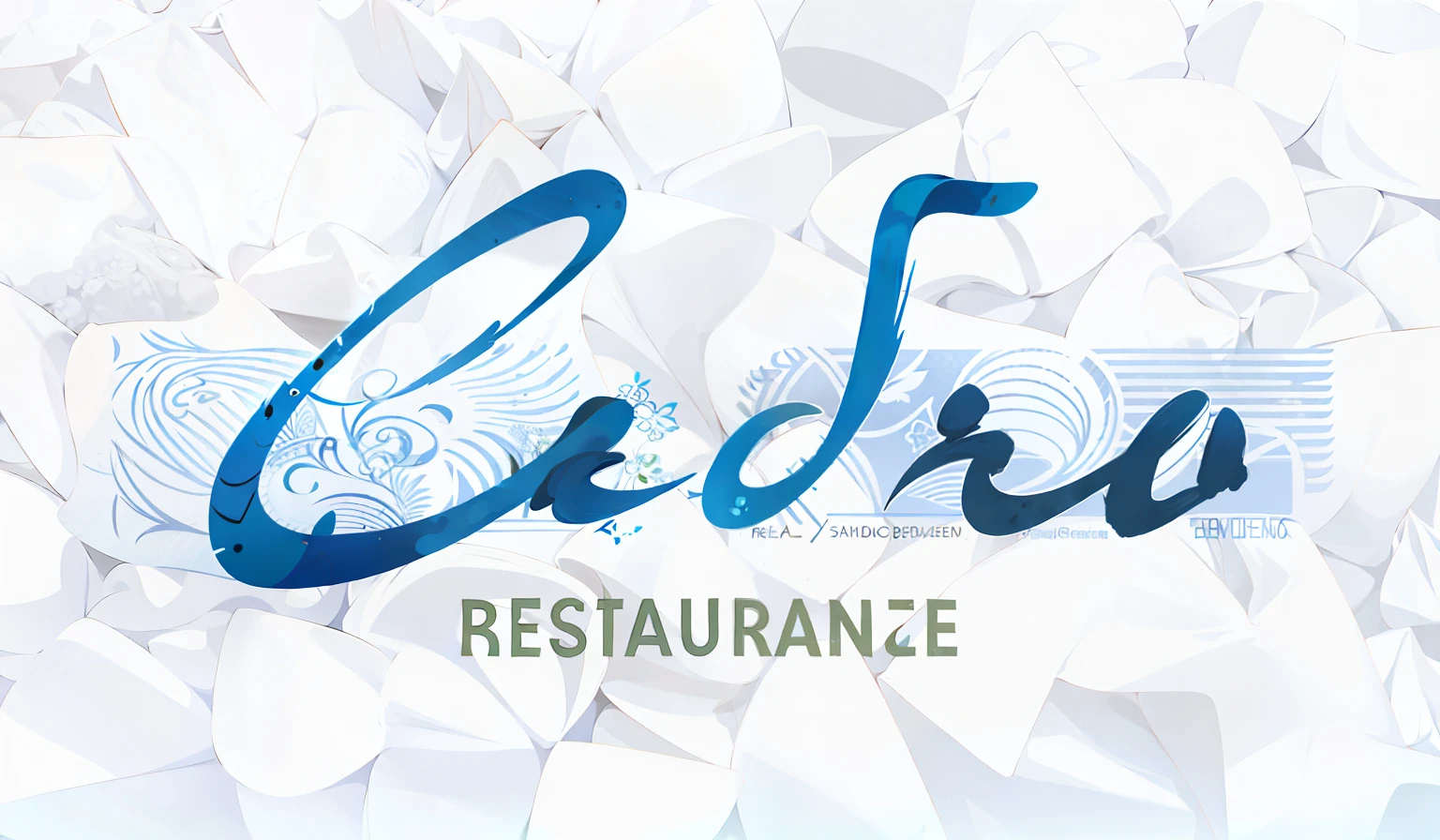 a close up of a restaurant logo with a blue and white background, cesede, restaurant, cedar, restaurant!!!, restaurant!!, restaurant!, logotype, logo, by Ceferí Olivé, logo, cerulean, cascadia, azulejo, header with logo, michelin starred restaurant, centerd, 2 5 6 x 2 5 6 pixels