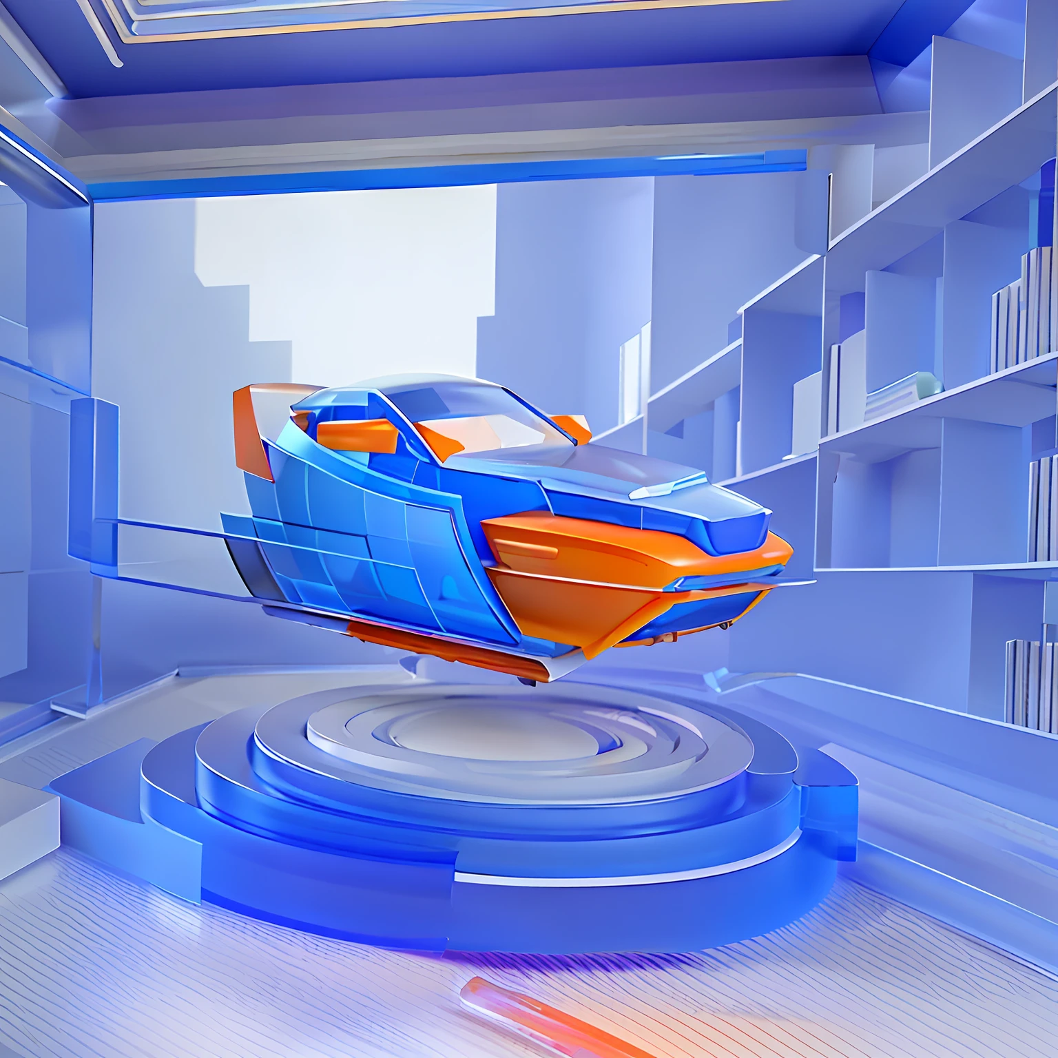 Best Quality, Many Details, 4K, Car, Octane Rendering, C4D, Clear Glass Texture, DDicon, Blue|Orange, Matte Glass, Transparent Tech, Industrial Design, White Background, Studio Lighting, Sunlight, Plane, Minimum, Quasi-Object, Axisymmetric, Data, Cylinder, File