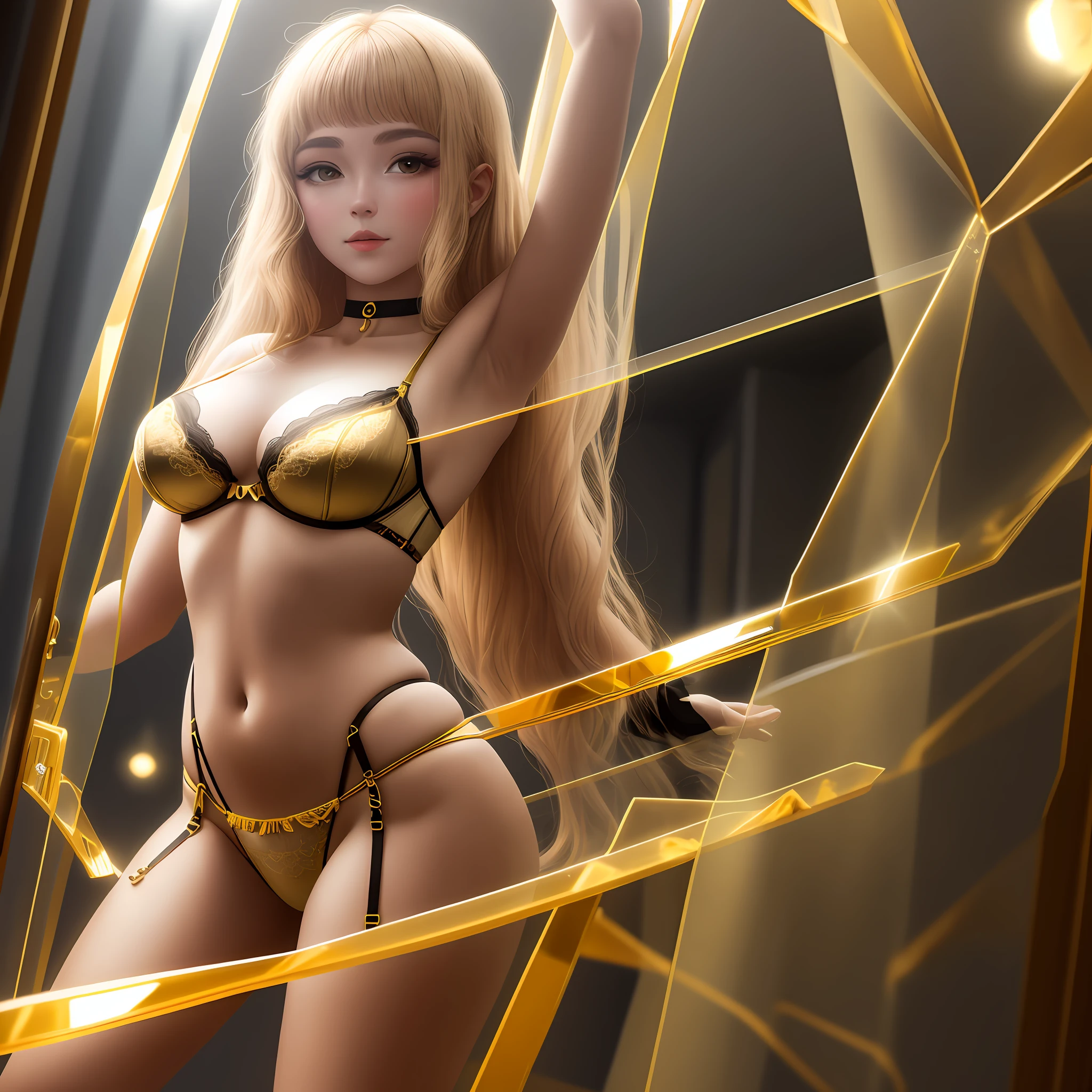 cleopetra with golden shear transparent lingerie