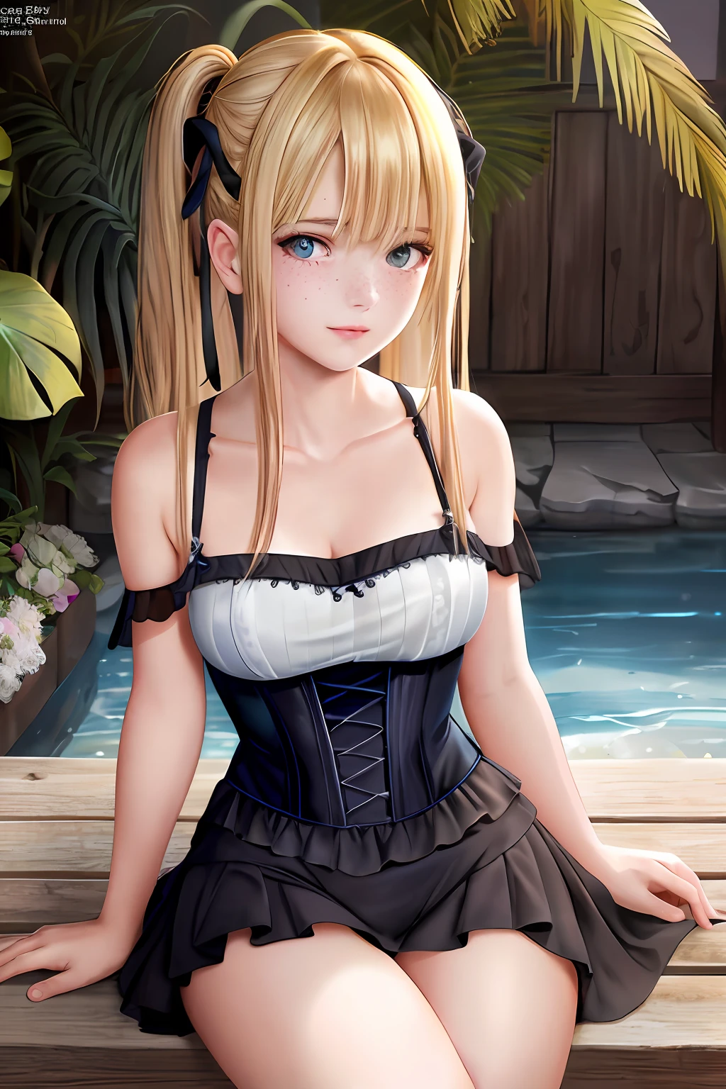 RAW, analog, Nikon Z 85mm, award-winning glamour photography,
((Best Quality)), ((Masterpiece)), ((Real)), 18th century, Vintage Images, Gorgeous girl, 21 years old, Wearing, Sea through_lace_dress and corset, 18 years old, (Long blonde hair), Hazel eyes, Small breasts, Sitting by the pool,Seductive pose, Tropical forest in background, Petite, ((Medium breasts)), Innocent, Aerial flower pedal, ((freckles)), intricate detail, highly detailed, sharp focus, digital rendering, professional, 4K, art station, artgerm, octane rendering, spring flowers blooming, divine rays, hand model, stunning blue eyes, petite, delicate, innocent, marie rose,blonde hair, twin tails
High Resolution, Detailed Facial Features, High Detail, Sharp Focus, Smooth, Aesthetic, Highly Detailed, Stamp, Octane Rendering, photo_, Photorealistic, Realistic, Post-Processing, Maximum Detail, Roughness, Real Life, Ultra Realistic, Photorealism, Photography, 8K UHD, Photography, Semi-silhouette Light, Octane Rendering,