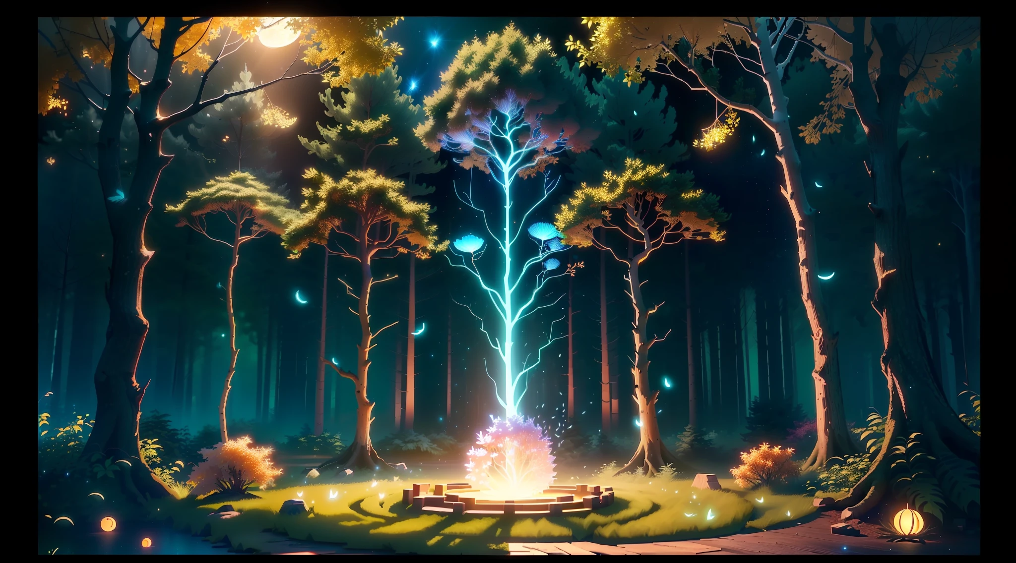 Masterpiece, best quality, (ultra-fine CG unity 8k wallpaper), (best quality), (best shadow), UI interface framework design with natural elements of the forest theme. Surrounded by delicate leaves and branches, there are also fireflies and glowing particle effects, moon, (UI interface box design), (natural elements), (forest theme), (circle), (leaves), (branches), (fireflies), (glow), (particle effects). , isometric 3d, octane rendering, ray tracing, super detailed