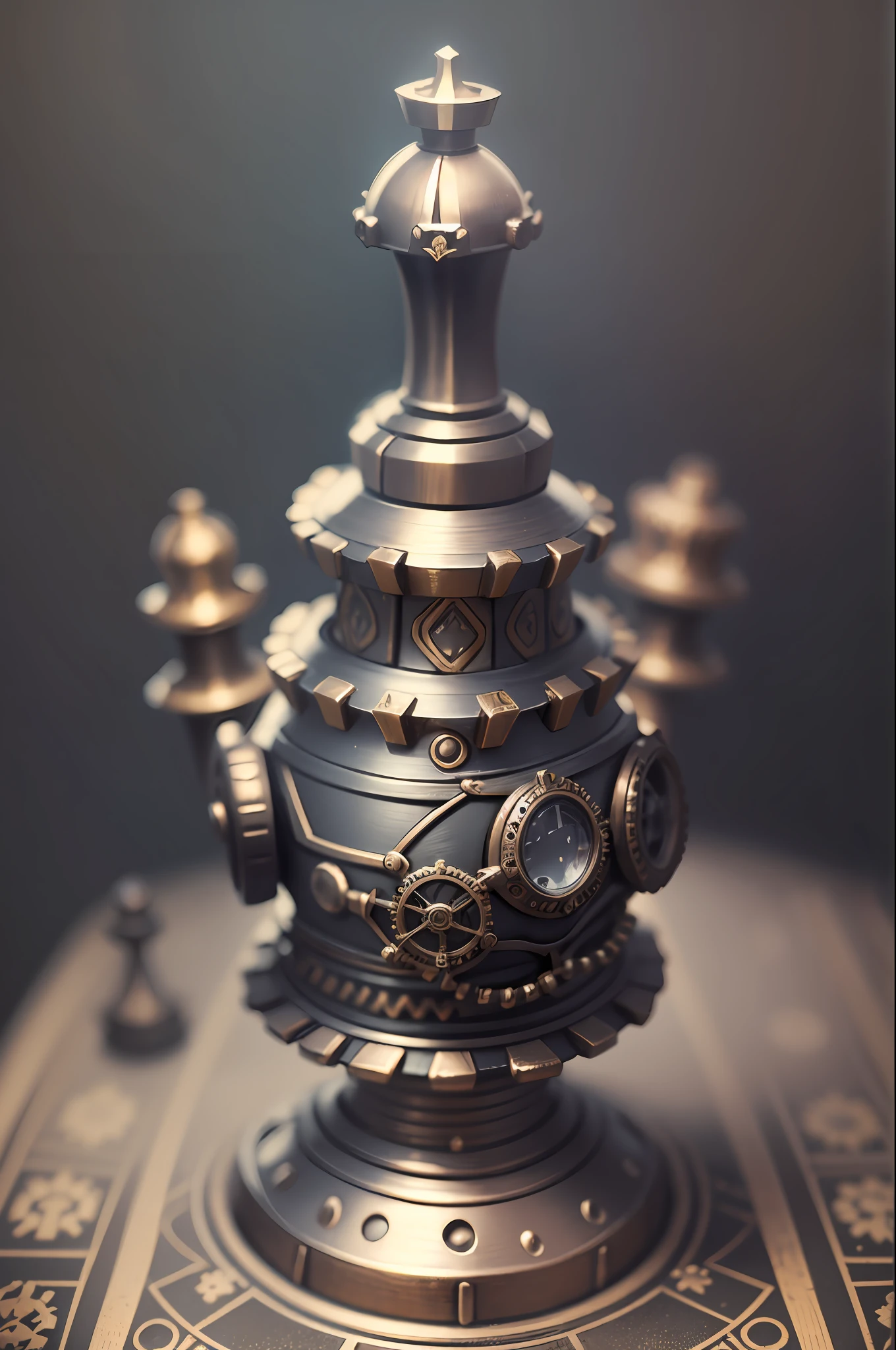 Steampunk chess piece, knight , Black background