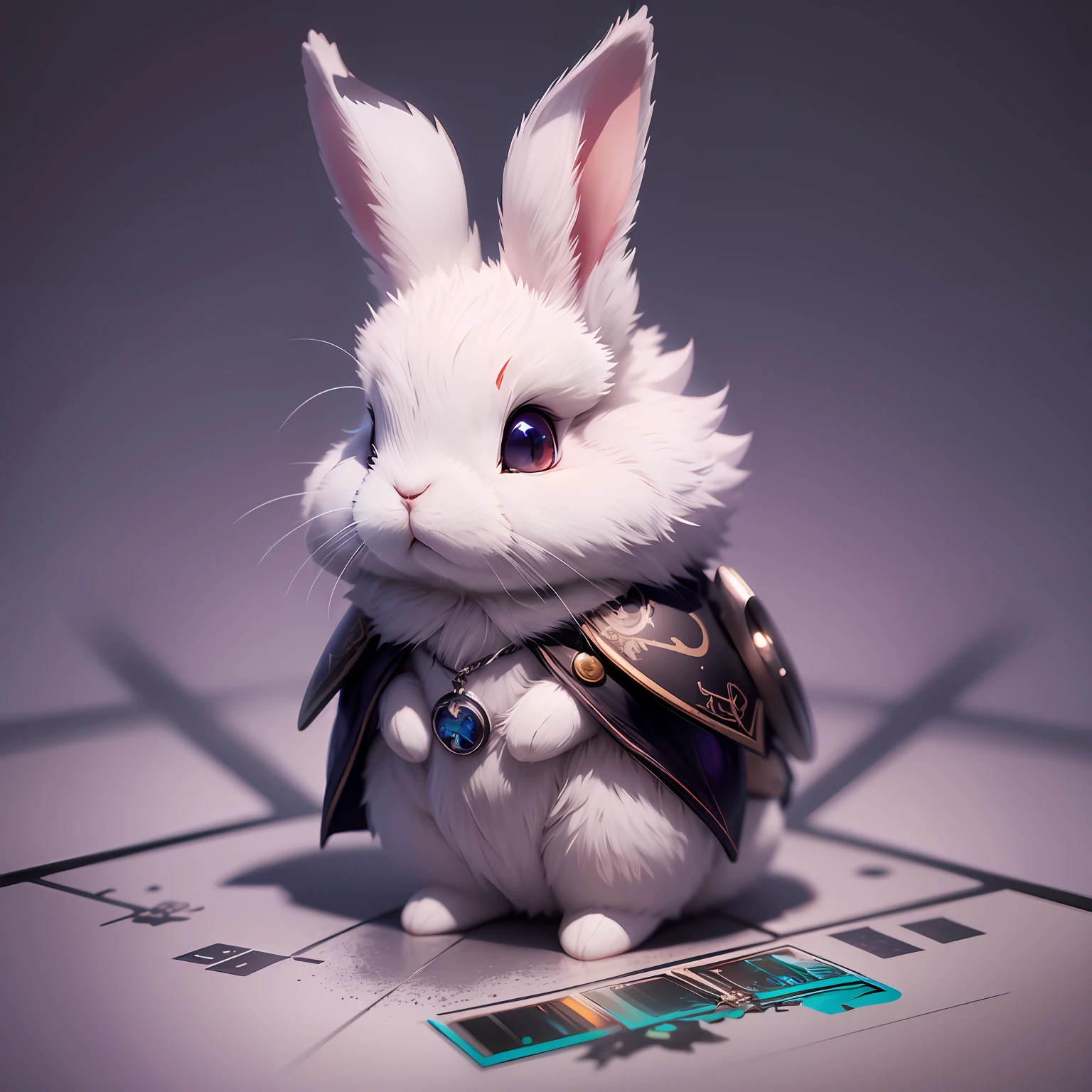 personality rabbit ,super detail , gradient background,soft colors, soft lighting, anime, high detail, art station seraflur , art, ip, blind box , divine , cinematic edge lighting, light and dark contrast --auto --s2