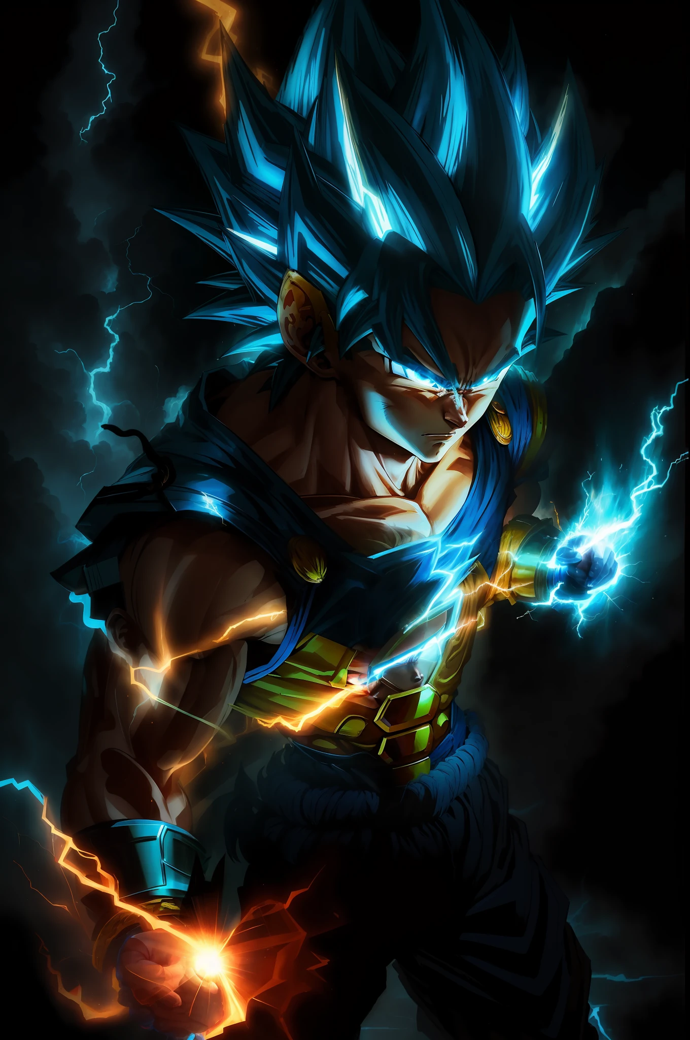 Masterpiece, Awesome, Monkey King Super Saiyan Blue, Blue Hair Blue Lightning pointing at yourself