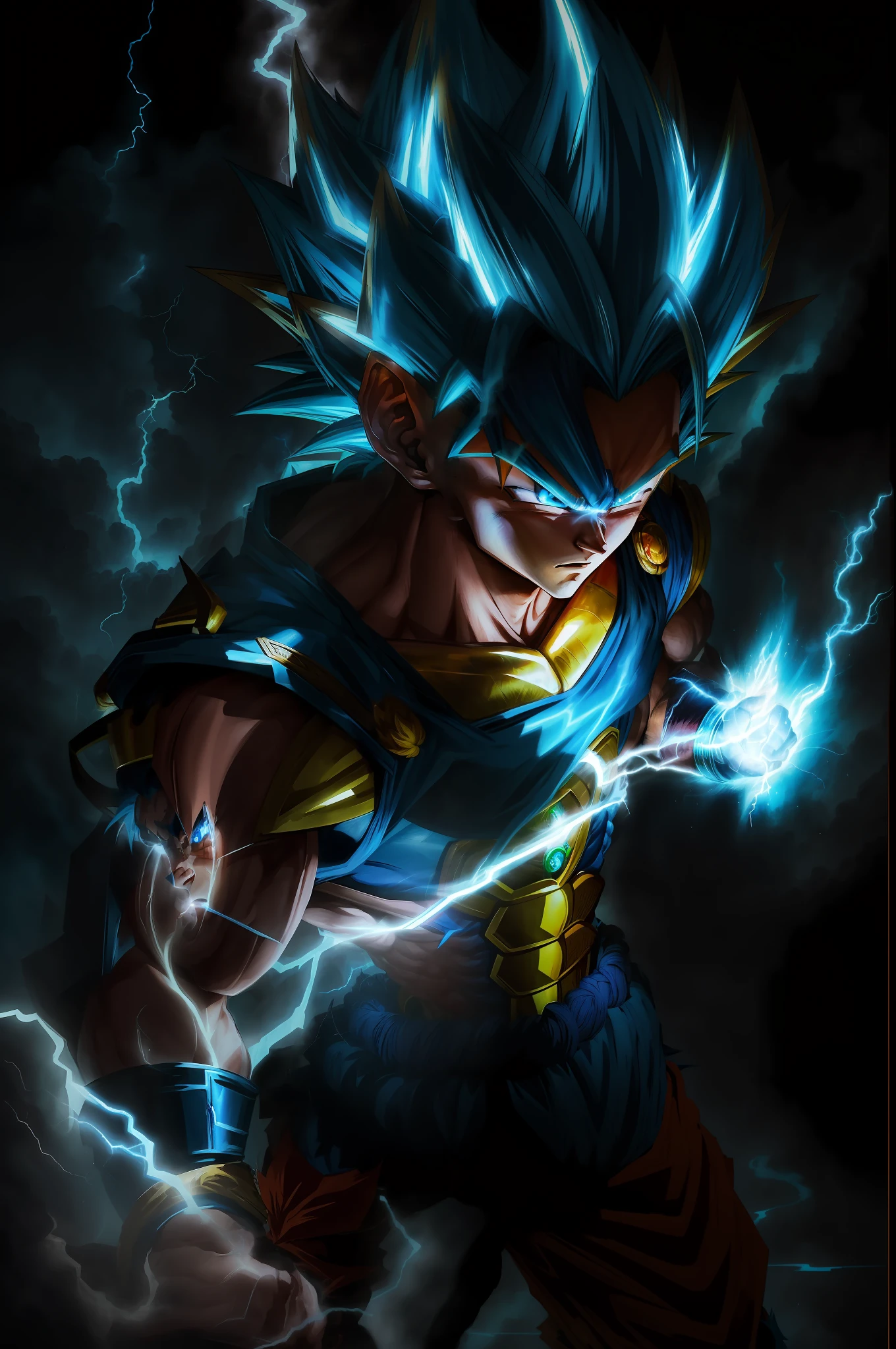 Masterpiece, Awesome, Monkey King Super Saiyan Blue, Blue Hair Blue Lightning pointing at yourself