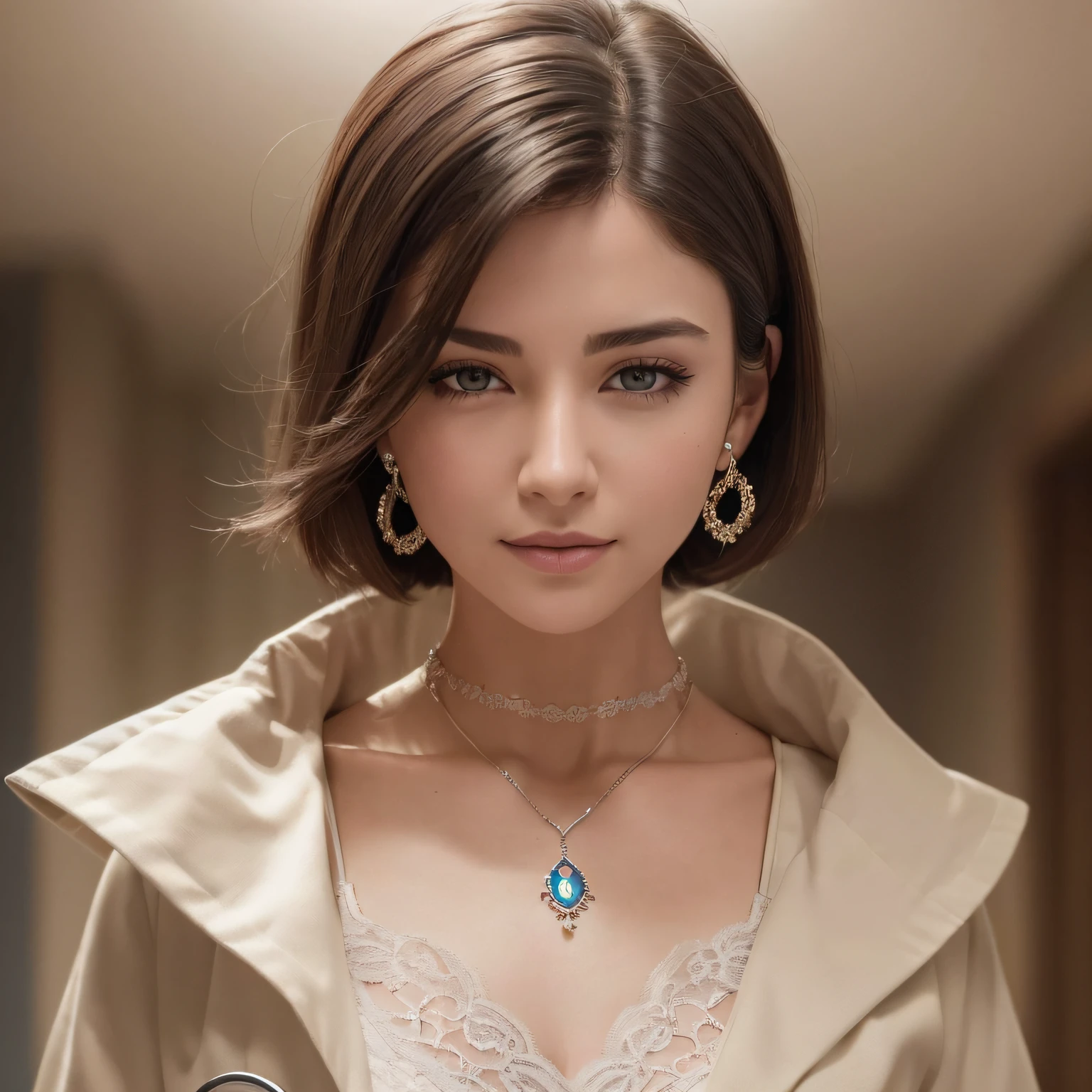 (8k, RAW photos, best quality, masterpieces: 1.2), (high detail RAW color photos), (realistic, photorealistic: 1.37), (best shadows), (best illustrations), (ultra high resolution, highly detailed CG Unity 8k wallpapers), (physically based rendering), (cinematic lighting), (young female doctor 1 person: 1.5), (bokeh: 1.4 ), (clavicle), (toned), (slim waist), (oval face), (broad shoulders), (intricate lace hair ornaments), (full body), medical hospital lab coat, short hair, necklace, earrings, close-up portrait photo, hospital background, smile, --auto --s2