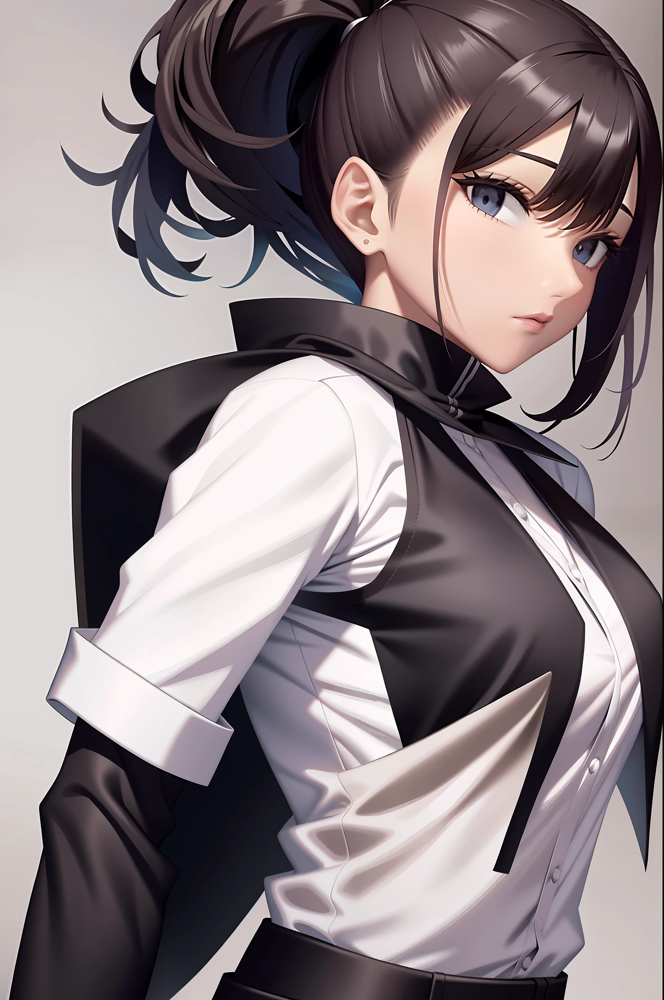 Vest line, white shirt, black silk, 18, female