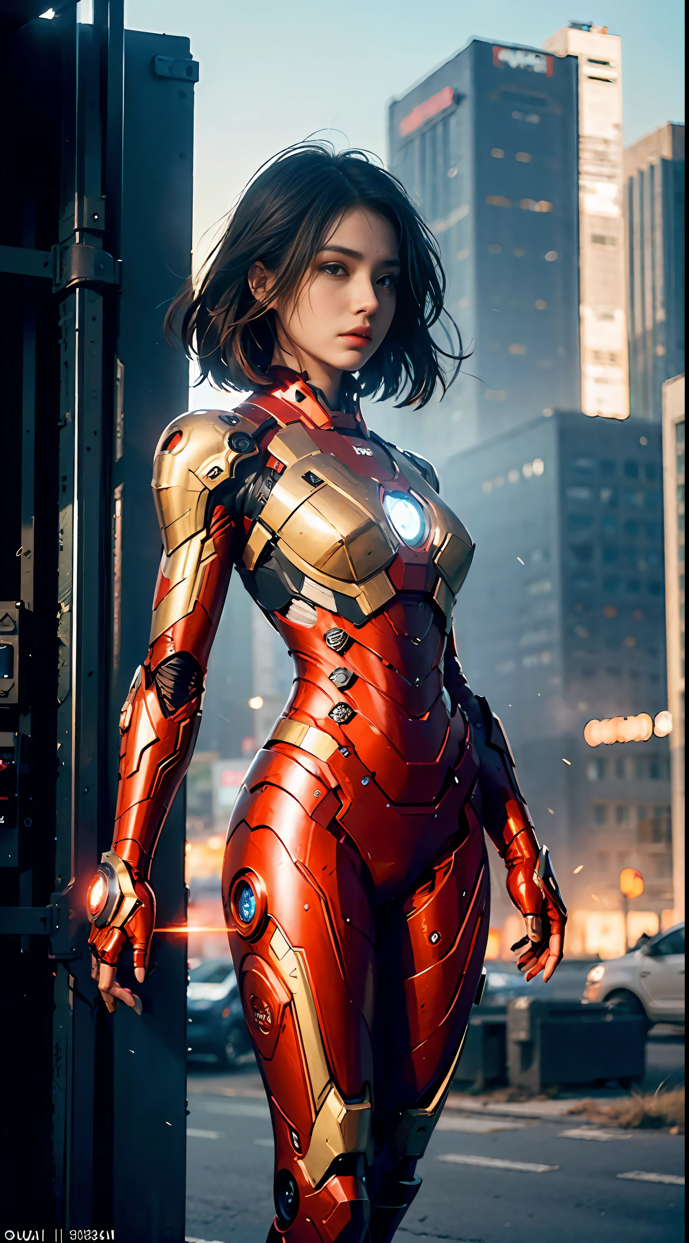 (1girl:1.3), solo,__body-parts__, official art, unity 8k wallpaper, ultra detailed, beautiful and aesthetic, beautiful, masterpiece, best quality, RAW, masterpiece, super fine photo,, best quality, super high Resolution, photorealistic, sunlight, full body portrait, stunningly beautiful,, dynamic pose, delicate face, vibrant eyes, (side view), she is wearing a futuristic Iron Man mech, red and gold, Highly detailed abandoned warehouse background, detailed face, detailed complex busy background, messy, gorgeous, milky, high detailed skin, realistic skin details, visible pores, sharp focus, volumetric fog, 8k uhd, dslr camera, High quality, film grain, fair skin, photorealism, lomography, sprawling metropolis in a futuristic dystopia, view from below, translucent