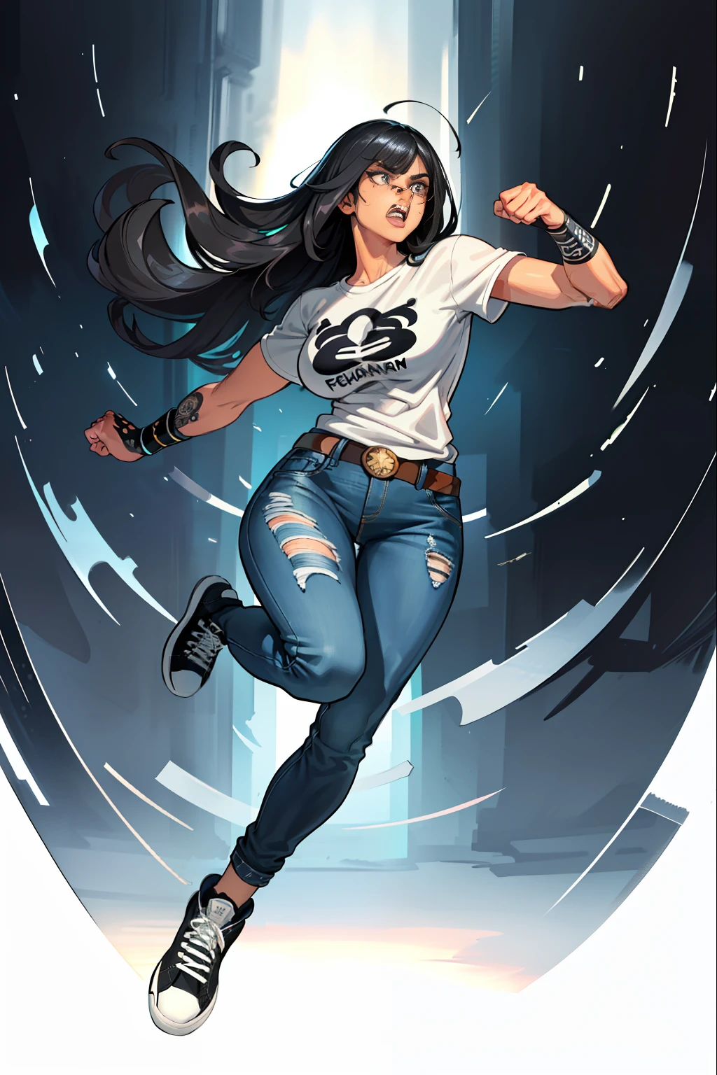 :: JOE MADUREIRA STYLE::MAN perfect and detailed, ultra detailed style clothes with tatoon designs and colors of light pink, black, white and gray, with various full-body attack poses and with immersive effects, hover effect, graphite style background with vibrant colors "ultra hdr" detailed, focus effect, sneakers all star converse black (masterpiece: 1.2,  best quality), (finely detailed beautiful eyes: 1.2), extremely detailed hair, depth of field,shot with Canon EOS,lens 135mm f1.8,portrait of [x](( )),long, straight black hair,with a natural shine ((Solo)), (Ultra detailed eyes:1.4), (Finely detailed eyes and detailed face:1.3),), (With ULTRA DETAILED jeans and a white t-shirt with ultra detailed tatoom print throughout:1.3),  (Beautiful and clear background:1.2), (CG extremely detailed, Ultra-detailed, Best Shadow:1.1),("" character with his super power in the right fist"")((Depth of field and blur)), ((Watercolor)), , Beautiful conceptual illustration , (white background:0.5), (Illustration :1.1), (extremely thin and beautiful: 1.1), (perfect details: 1.1) graffiti style background, freedom, screaming with angry face, digital illustration, perfect anatomy,  centered, approaching perfection, dynamic, highly detailed, watercolor painting, artstation, concept art, smooth, sharp focus, illustration, perfect anatomy, centered, approaching perfection, dynamic, highly detailed, character sheet, artstation, concept art, smooth, sharp focus, illustration, full body shot,