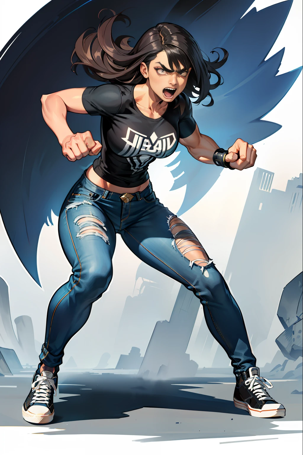 :: JOE MADUREIRA STYLE::MAN, ultra detailed style clothes with tatoon designs with various full-body attack poses and with immersive effects, hover effect, graphite style background with vibrant colors "ultra hdr" detailed, focus effect,black all star converse sneakers (masterpiece: 1.2, best quality), (finely detailed beautiful eyes: 1.2), extremely detailed hair, depth of field, shot with Canon EOS,lens 135mm f1.8,portrait of [x](( )),long, straight and black hair ,with a natural shine ((Solo)), (Ultra detailed eyes :1.4), (Finely detailed eyes and detailed face:1.3),), (With ULTRA DETAILED jeans and a white t-shirt with ultra detailed tatoom print throughout:1.3), (Beautiful and clear background:1.2), (CG extremely detailed, Ultra-detailed,  Best Shadow:1.1),("" character with his super power in the right fist"")((Depth of field and blur)), ((Watercolor)), , Beautiful conceptual illustration , (white background:0.5), (Illustration :1.1), (extremely thin and beautiful: 1.1), (perfect details: 1.1) graffiti style background, freedom, screaming with angry face, digital illustration, perfect anatomy, centered, approaching perfection, dynamic, highly detailed, watercolor painting,  artstation, concept art, smooth, sharp focus, illustration, perfect anatomy, centered, approaching perfection, dynamic, highly detailed, character sheet, artstation, concept art, smooth, sharp focus, illustration, full body shot,