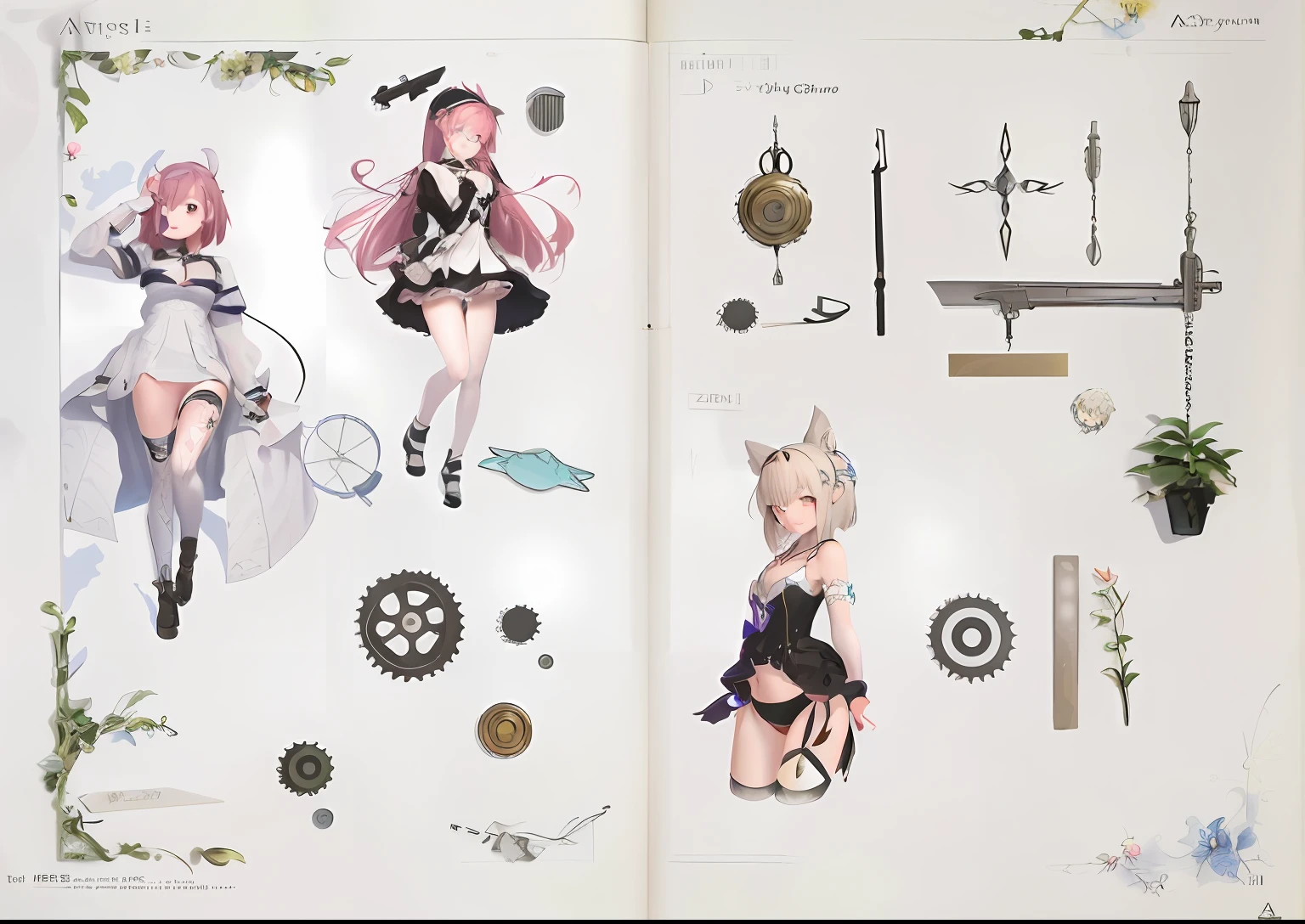 there are many different pictures of a girl in a dress, characters from azur lane, artbook artwork, concept artbook, from arknights, from the azur lane videogame, azur lane style, old artbook, official artbook, tome + concept art, guweiz on pixiv artstation, guweiz