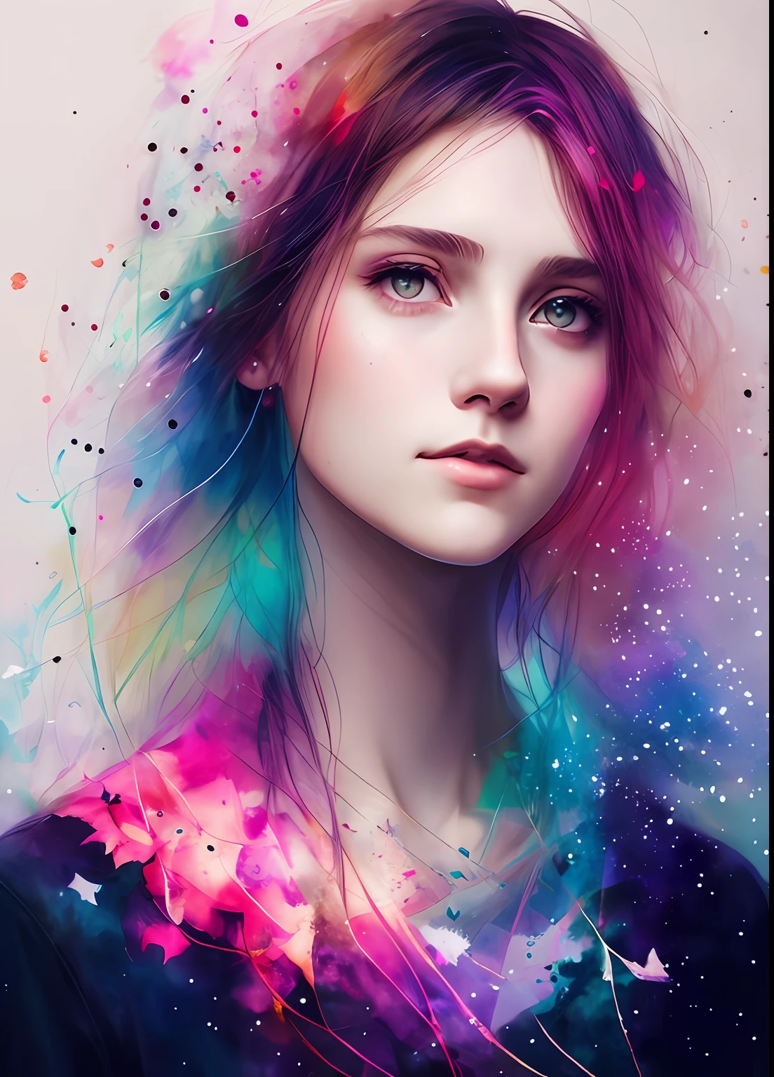 woman with agnes cecile, glowing design, pastel colors, ink drops, autumn lights