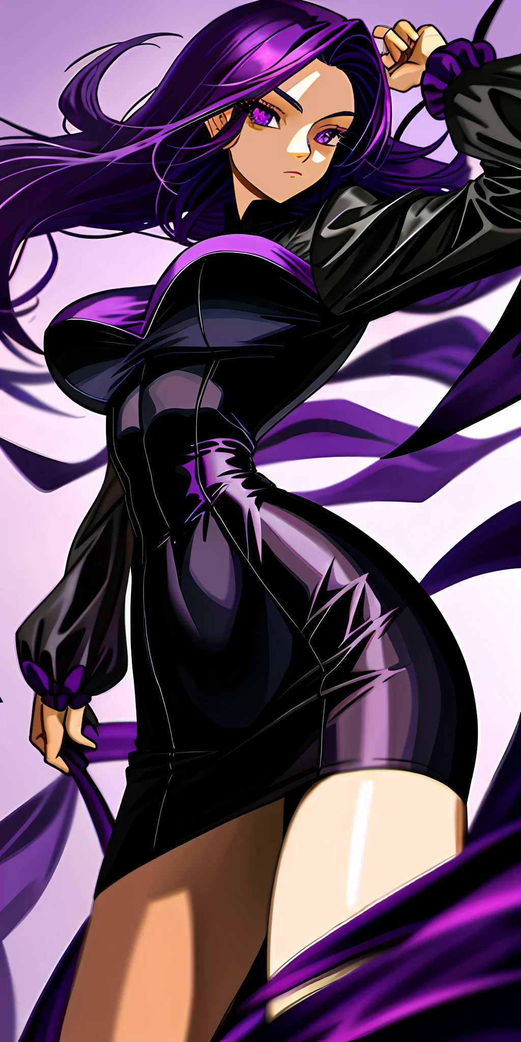 Two-dimensional beautiful girl purple hair purple eyes big breasts short skirt long black silk flesh soaked clothes
