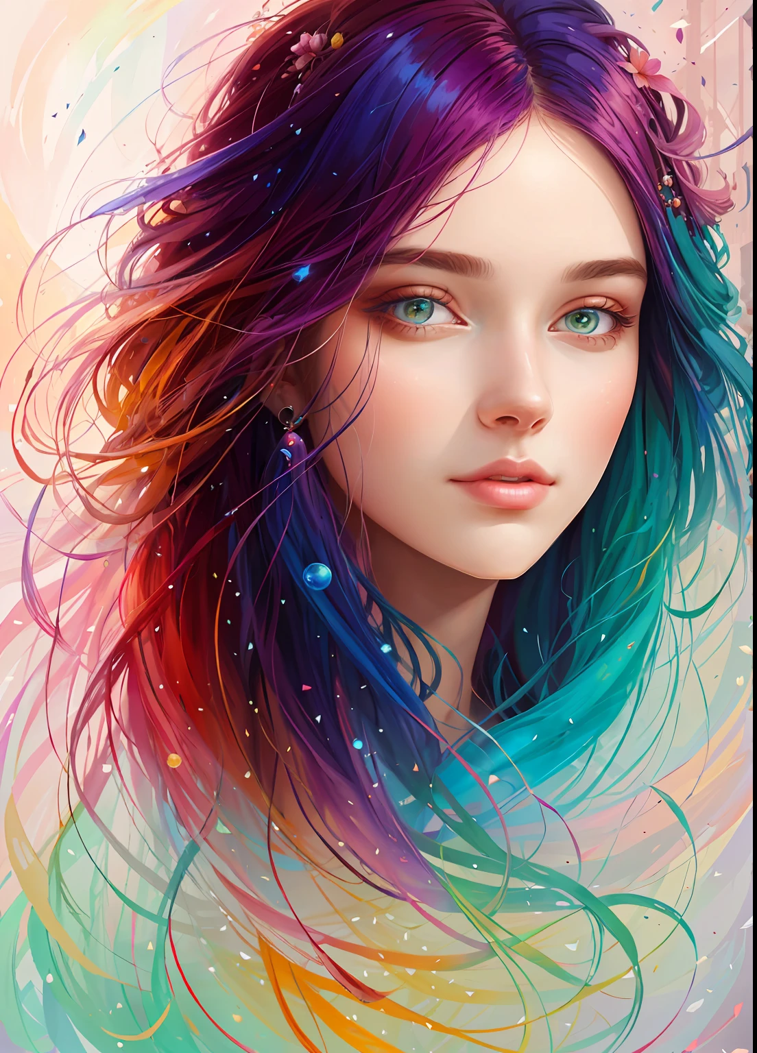 painting of a woman with long hair and colorful hair, beautiful gorgeous digital art, beautiful digital art, gorgeous digital art, very beautiful digital art, beautiful digital illustration, beautiful digital artwork, beautiful fantasy art portrait, beautiful fantasy portrait, stunning digital illustration, colorful digital painting, a beautiful artwork illustration, beautiful digital painting, colorfull digital fantasy art, gorgeous digital painting