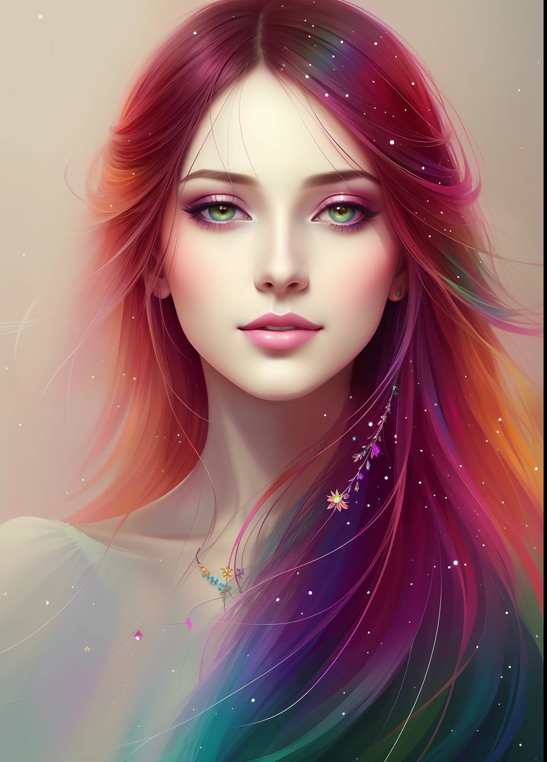 a painting of a woman with long hair and a colorful dress, beautiful gorgeous digital art, gorgeous digital art, beautiful digital art, very beautiful digital art, beautiful fantasy art portrait, beautiful fantasy portrait, colorfull digital fantasy art, stunning digital art, exquisite digital illustration, beautiful digital artwork, colorful art, digital art fantasy, beautiful art uhd 4 k, gorgeous digital painting