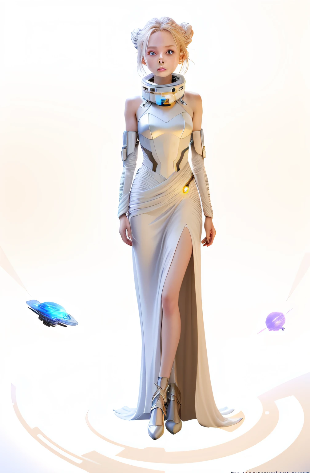 There are no wrinkles on the clothes,Kevlar material,futuristic clothes,supernova dress,bare arms,bare palms,sleeveless shirt,full body,1 girl,in space opera-style costume,pale skin,simple evening dress with sci-fi feel, white plastic,diffuse light, fantasy, no helmet, absurd, dunes, quality, (masterpiece: 1.4), super detailed, 1 girl , stand up, 2023 fashion, supernova dress, there is a hollow in the middle of the dress, hollow with light tulle, shiny light bar on the dress, bare arms, bare palms, sleeveless shirt, full body, 1 girl, in space opera-style costume, pale skin, simple evening dress with sci-fi feel, white plastic, diffuse lighting, holy goddess, fantasy, no helmet, absurdity, dune, mass, (masterpiece: 1.4), super detailed, 1 girl, stand up, 2023 fashion,